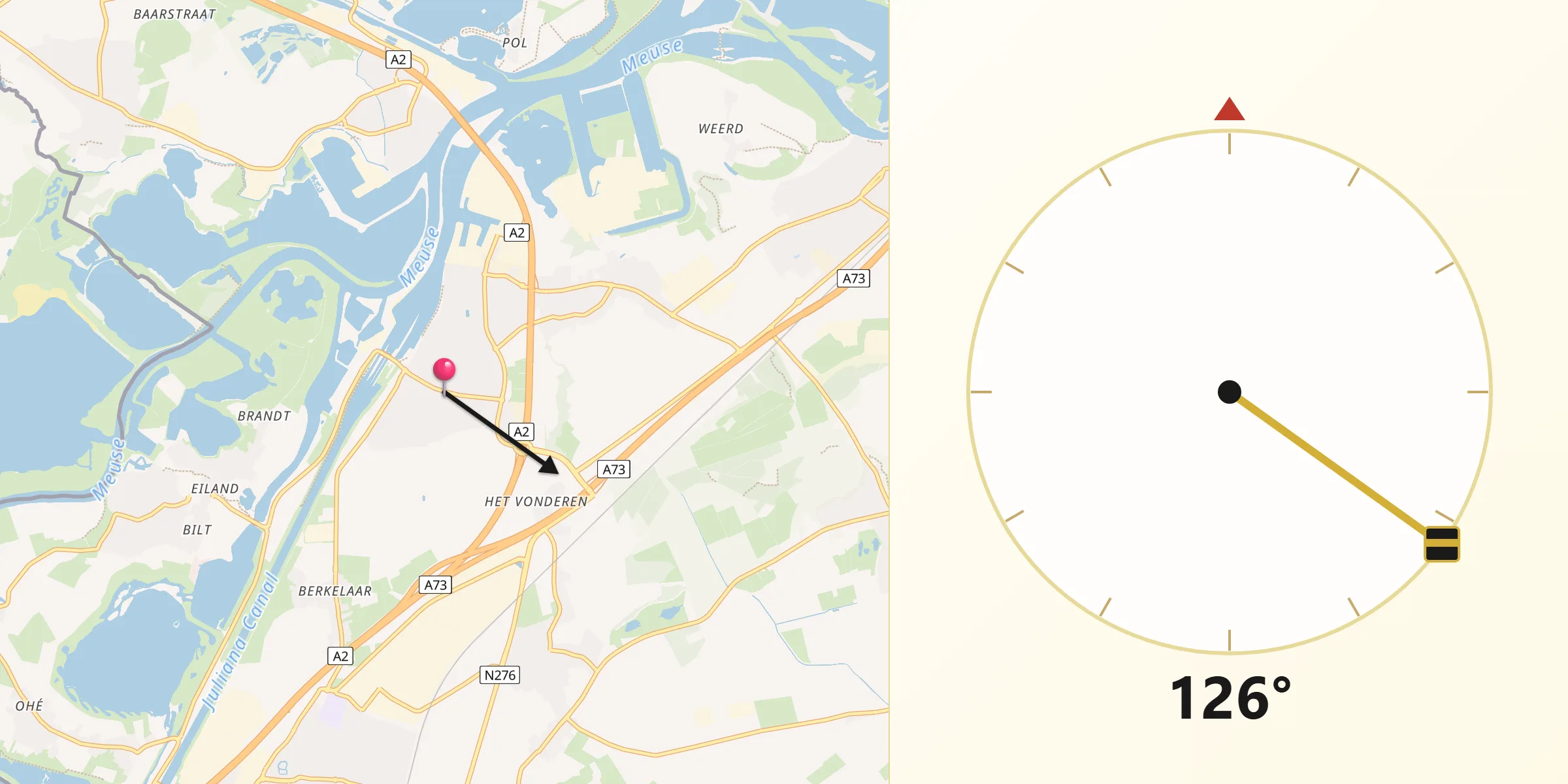 Qibla Richting vanaf Maasbracht