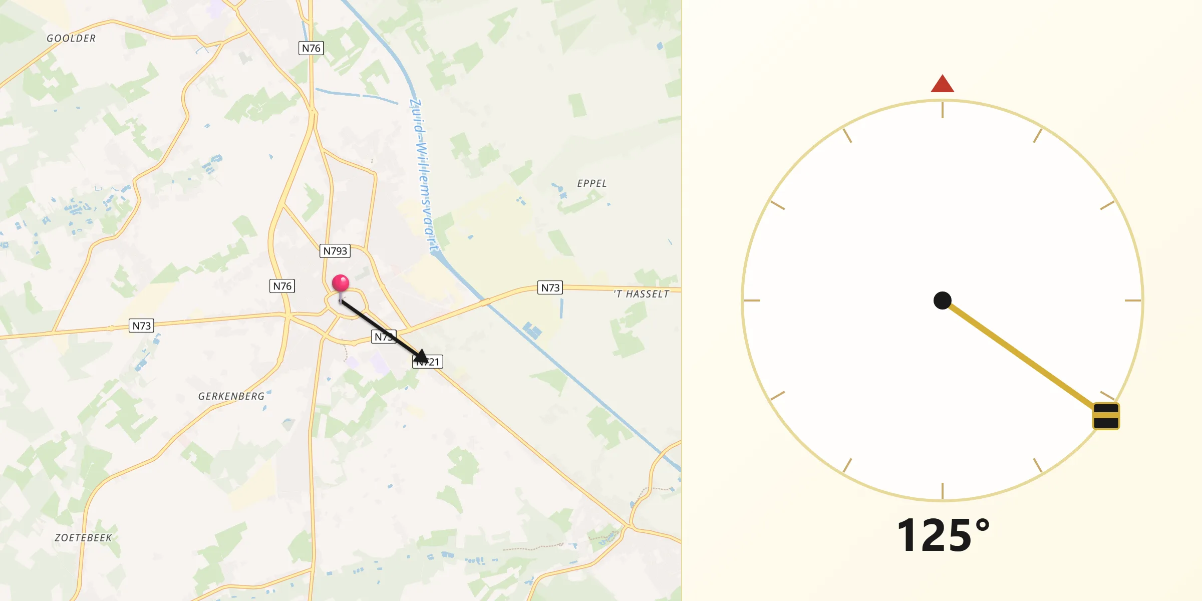 Direction vers la Qibla depuis Brée