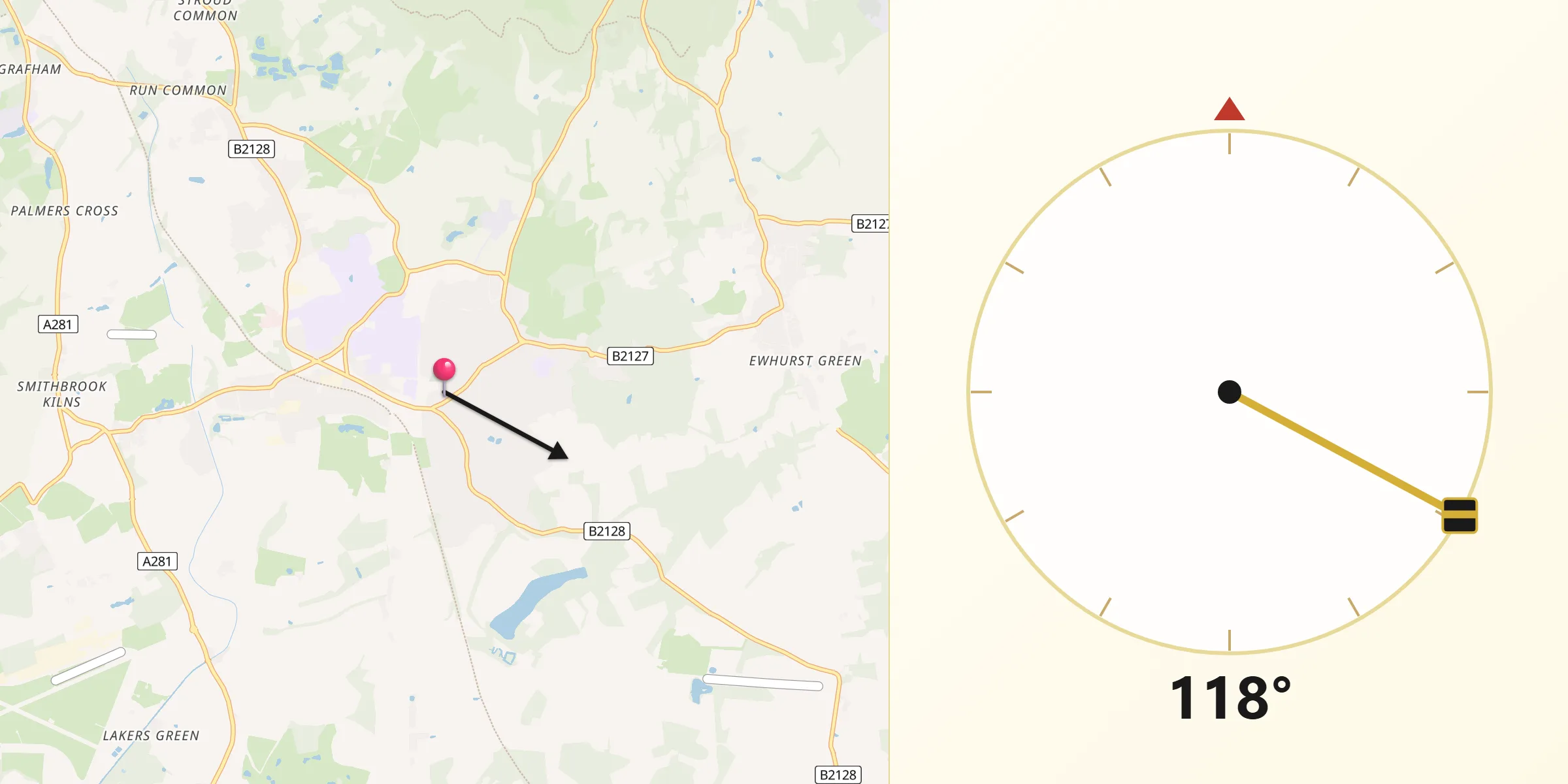 Qibla Direction from Cranleigh