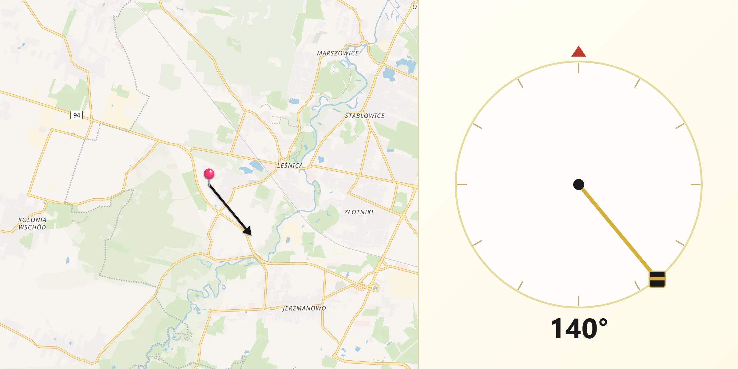 Kierunek Qibla z Leśnica-Ratyń-Pustki
