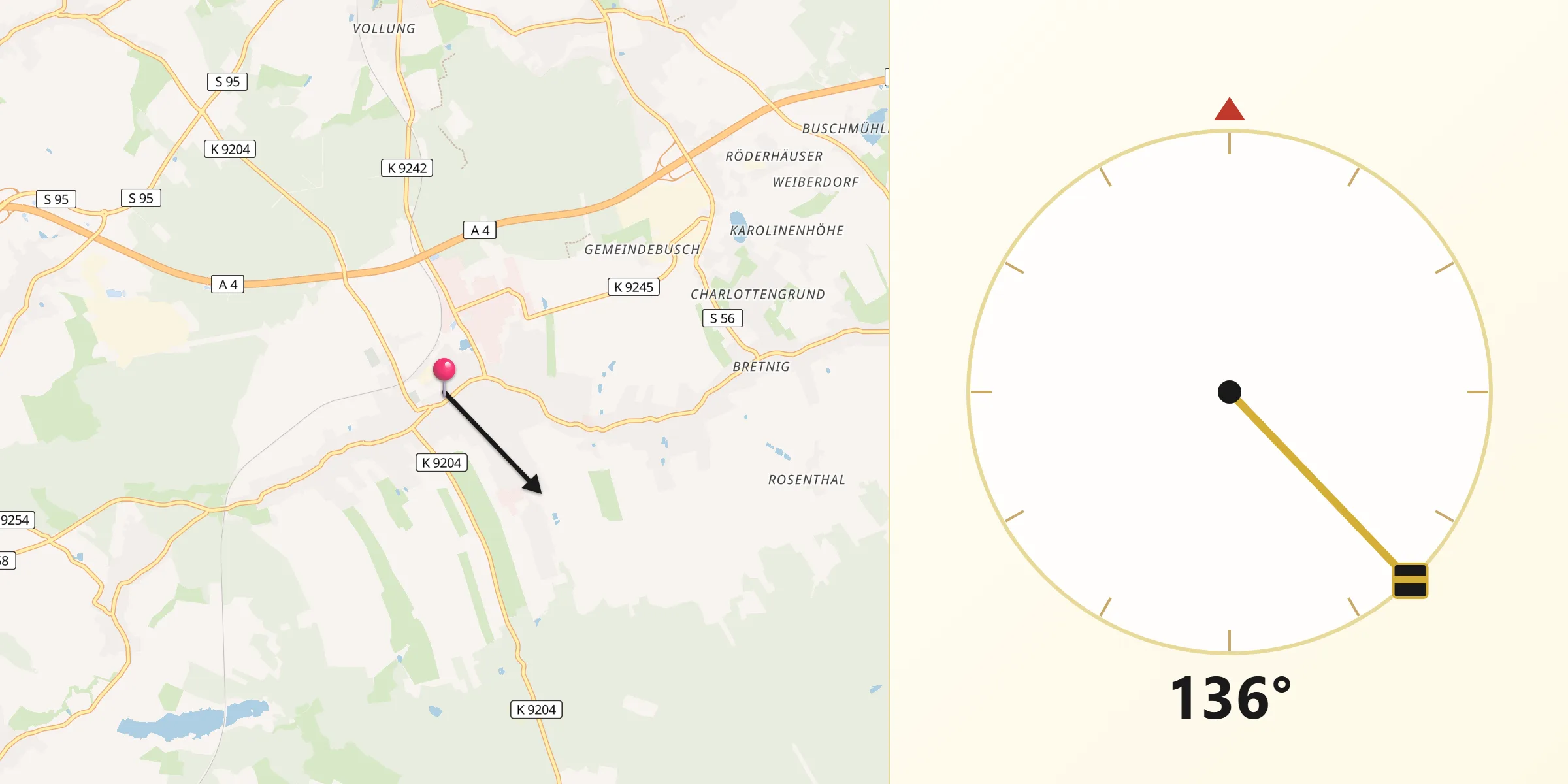 Qibla-Richtung von Großröhrsdorf