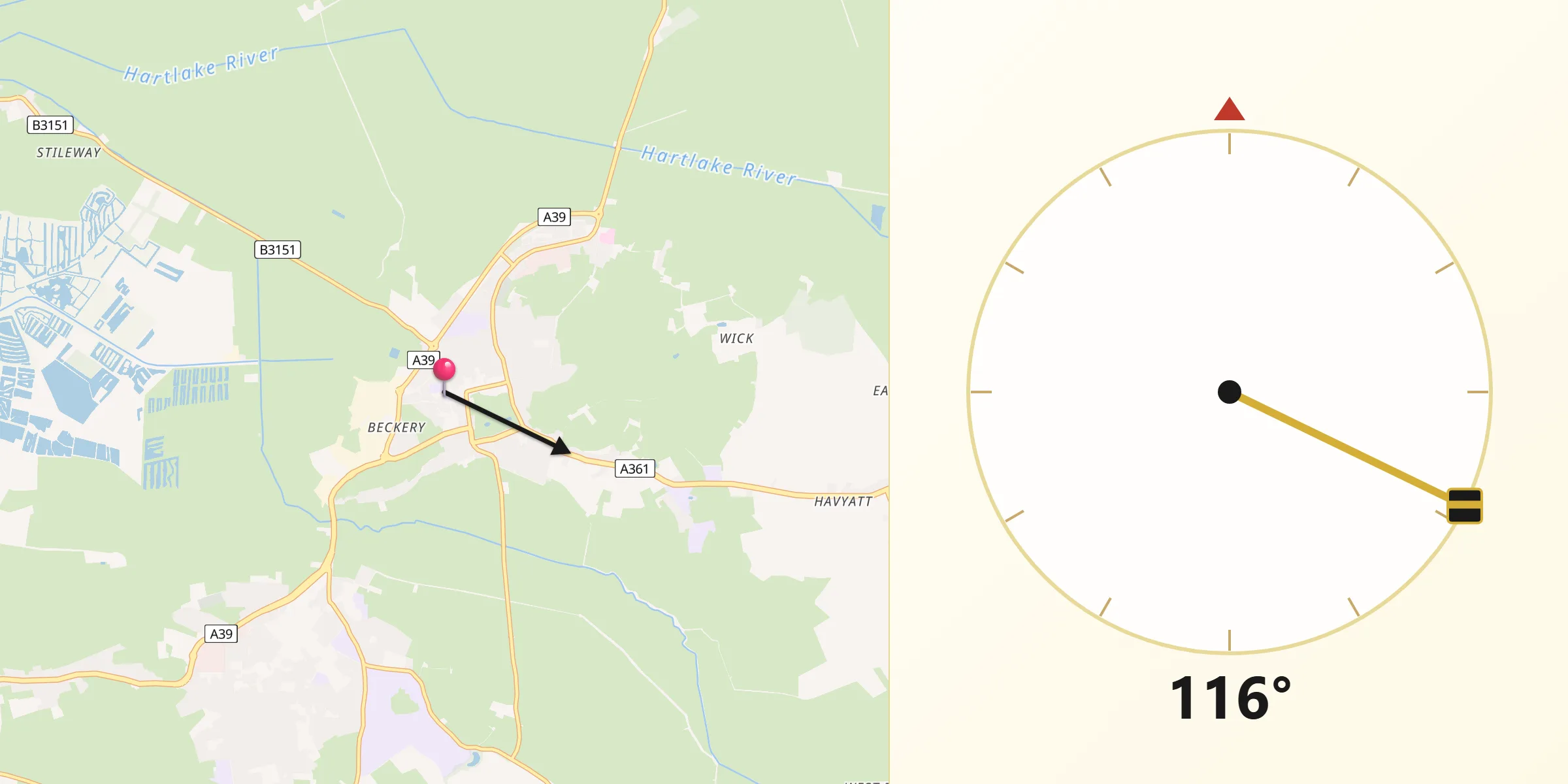 Qibla Direction from Glastonbury