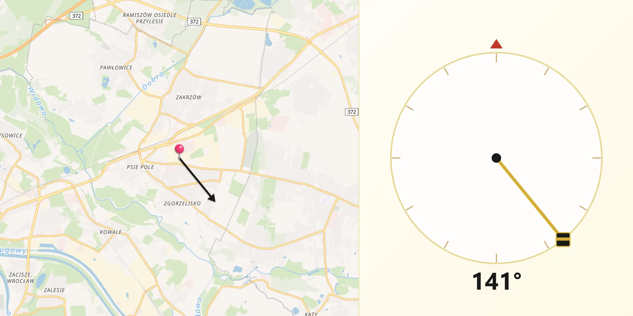 Kierunek Qibla z Psie Pole Południe-Kiełczów