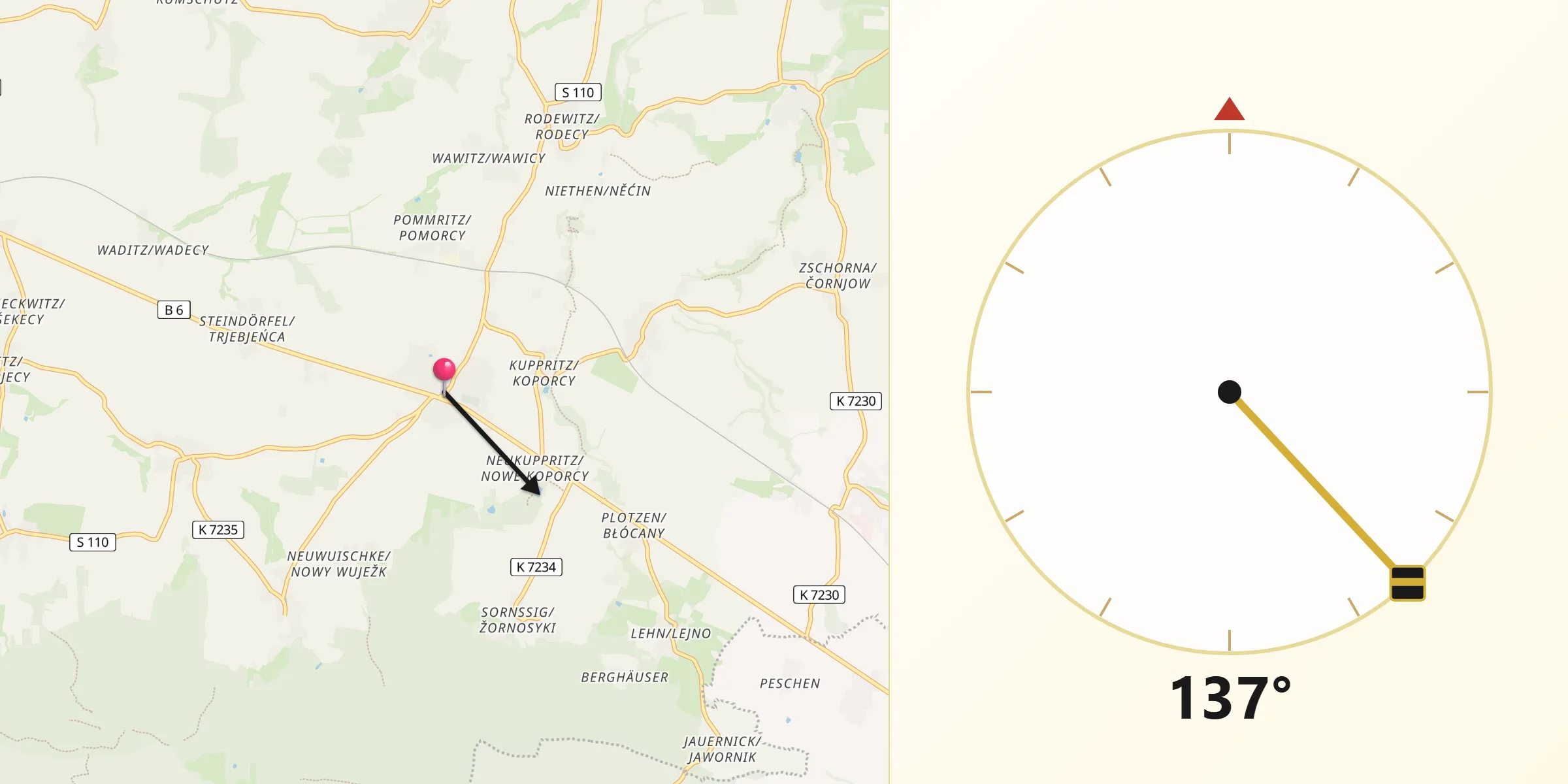 Qibla-Richtung von Hochkirch