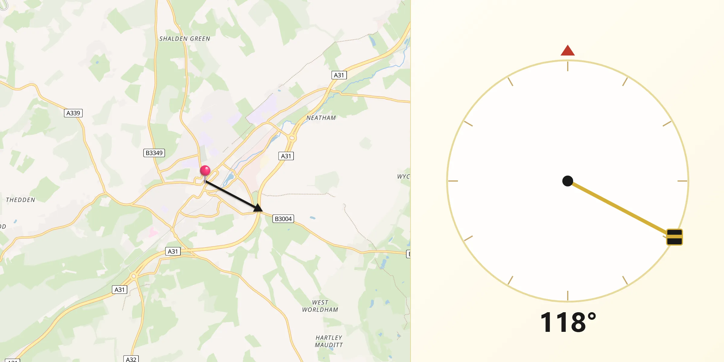 Qibla Direction from Alton