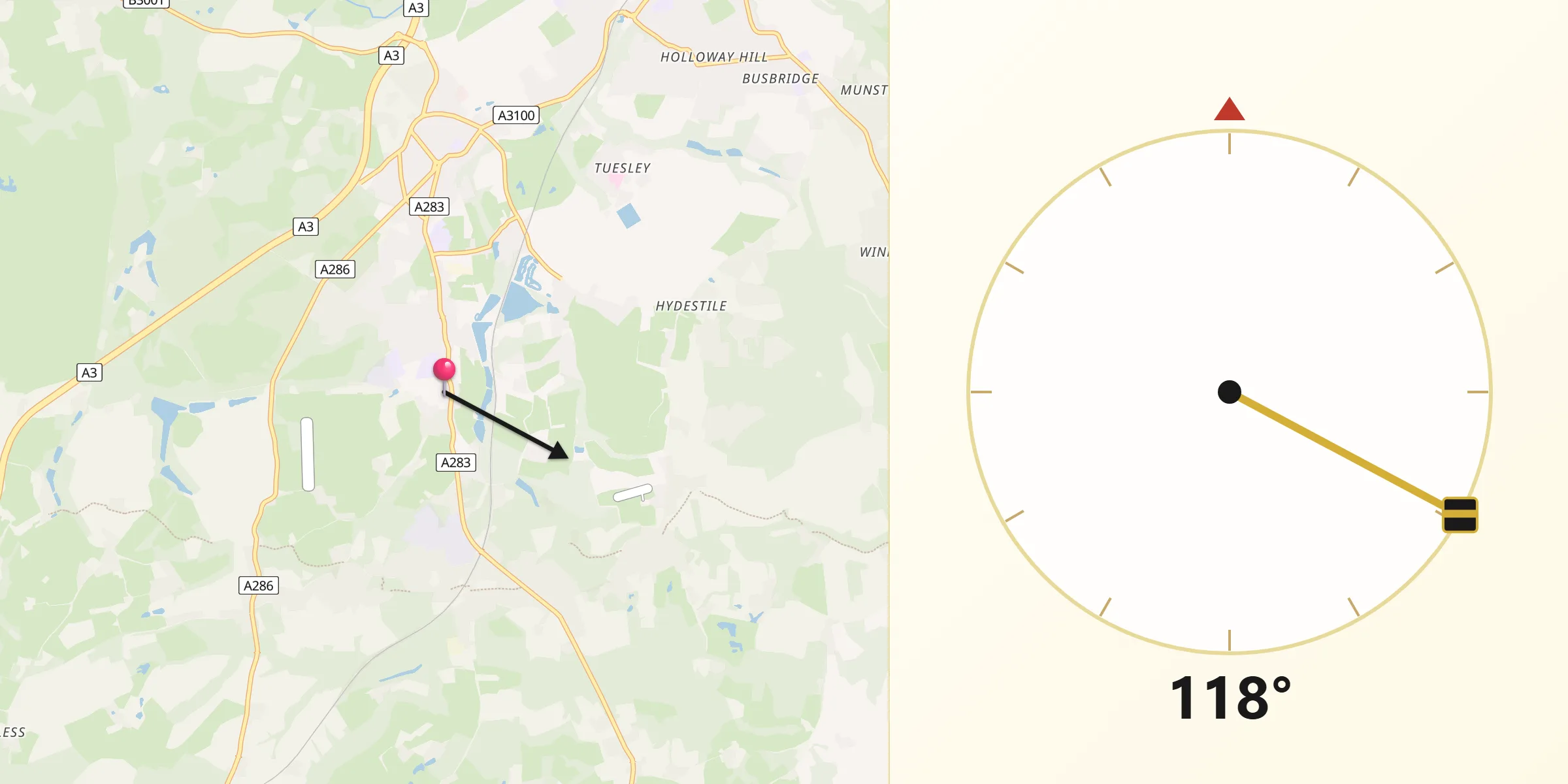 Qibla Direction from Witley