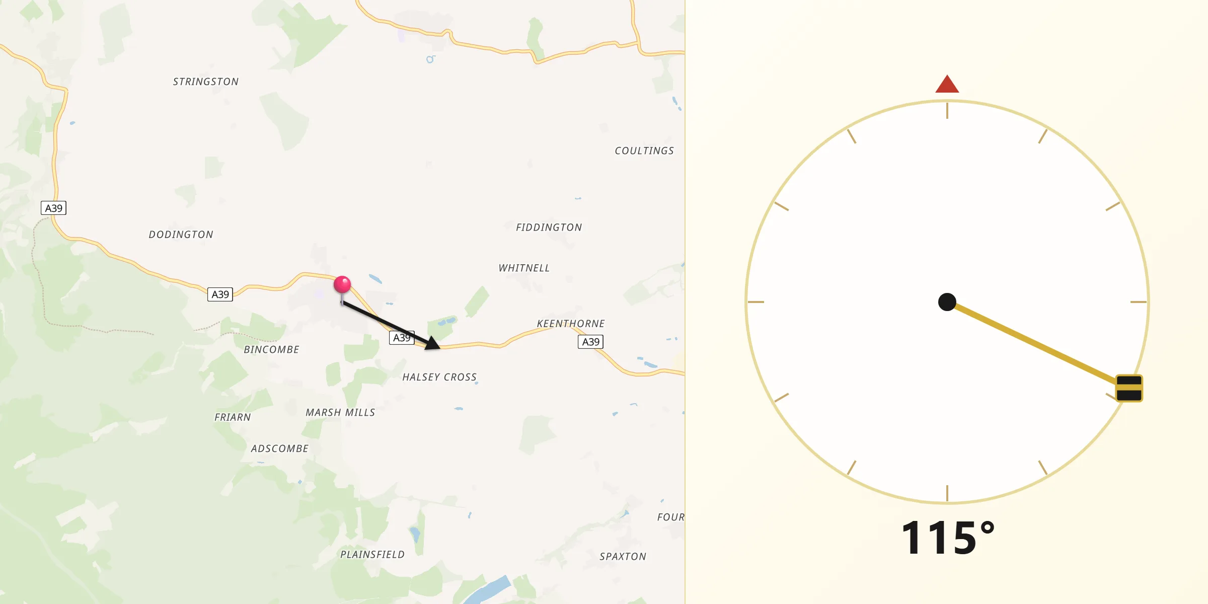 Qibla Direction from Nether Stowey