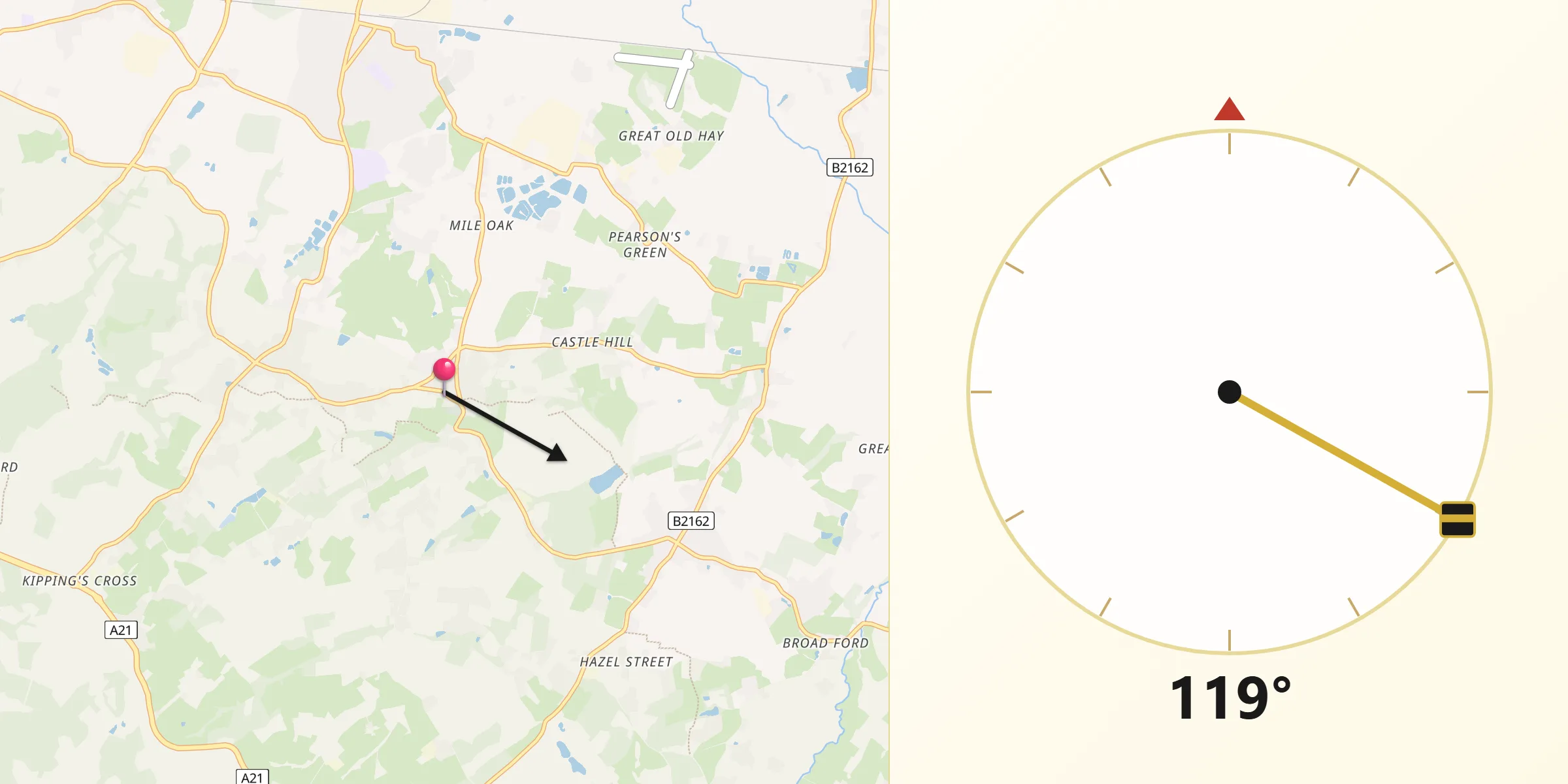 Qibla Direction from Brenchley