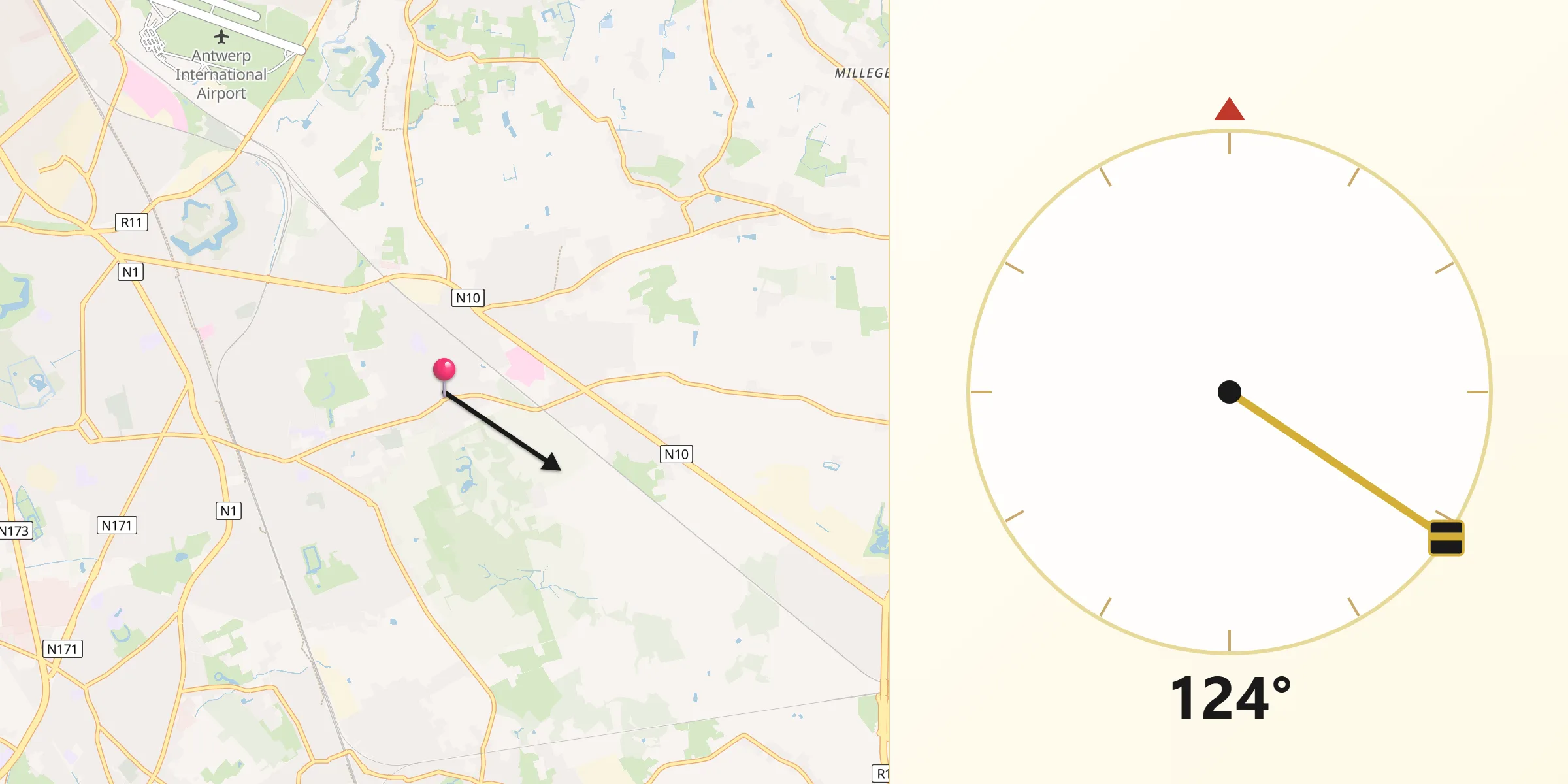 Direction vers la Qibla depuis Boechout
