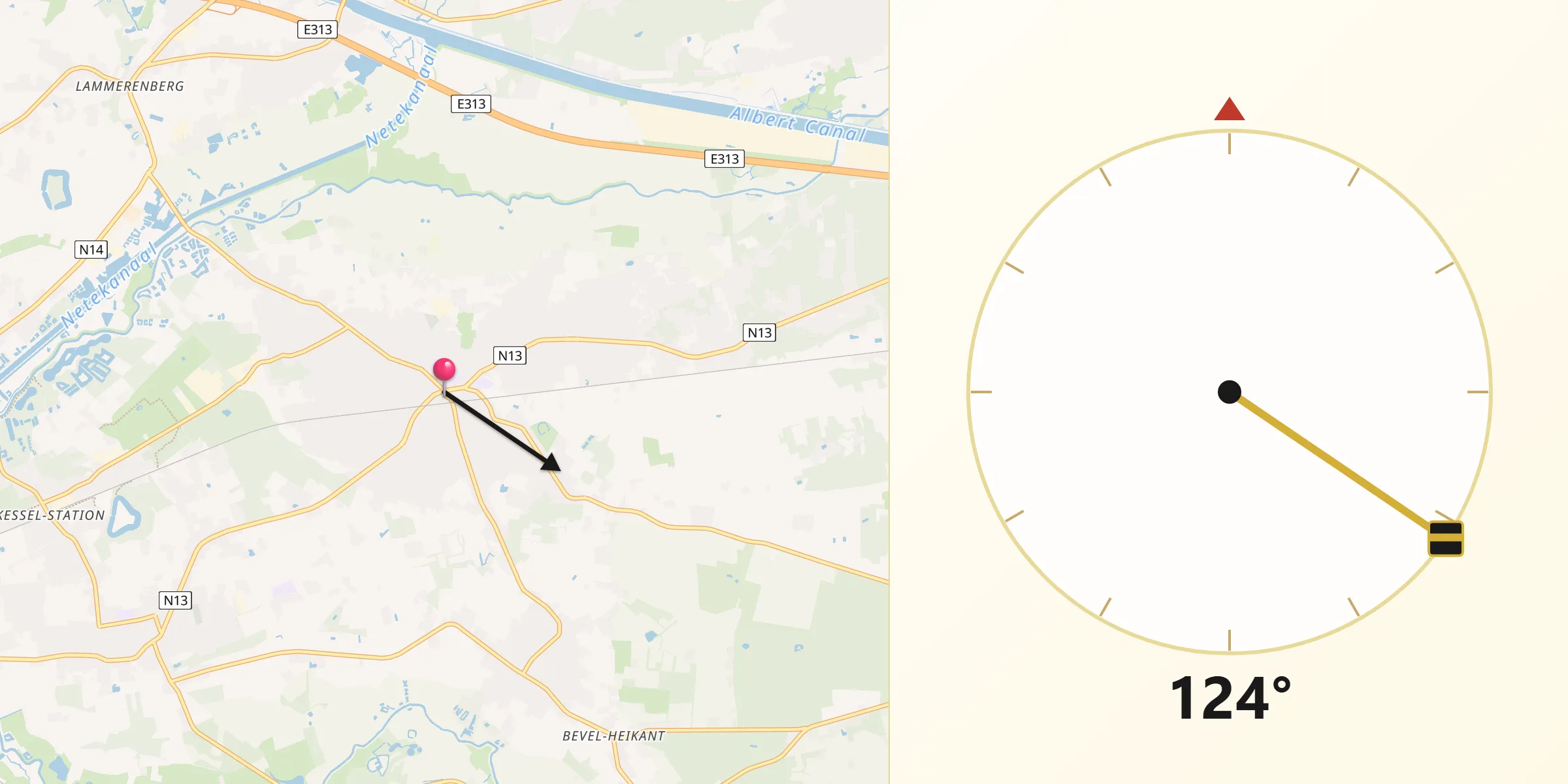 Direction vers la Qibla depuis Nijlen