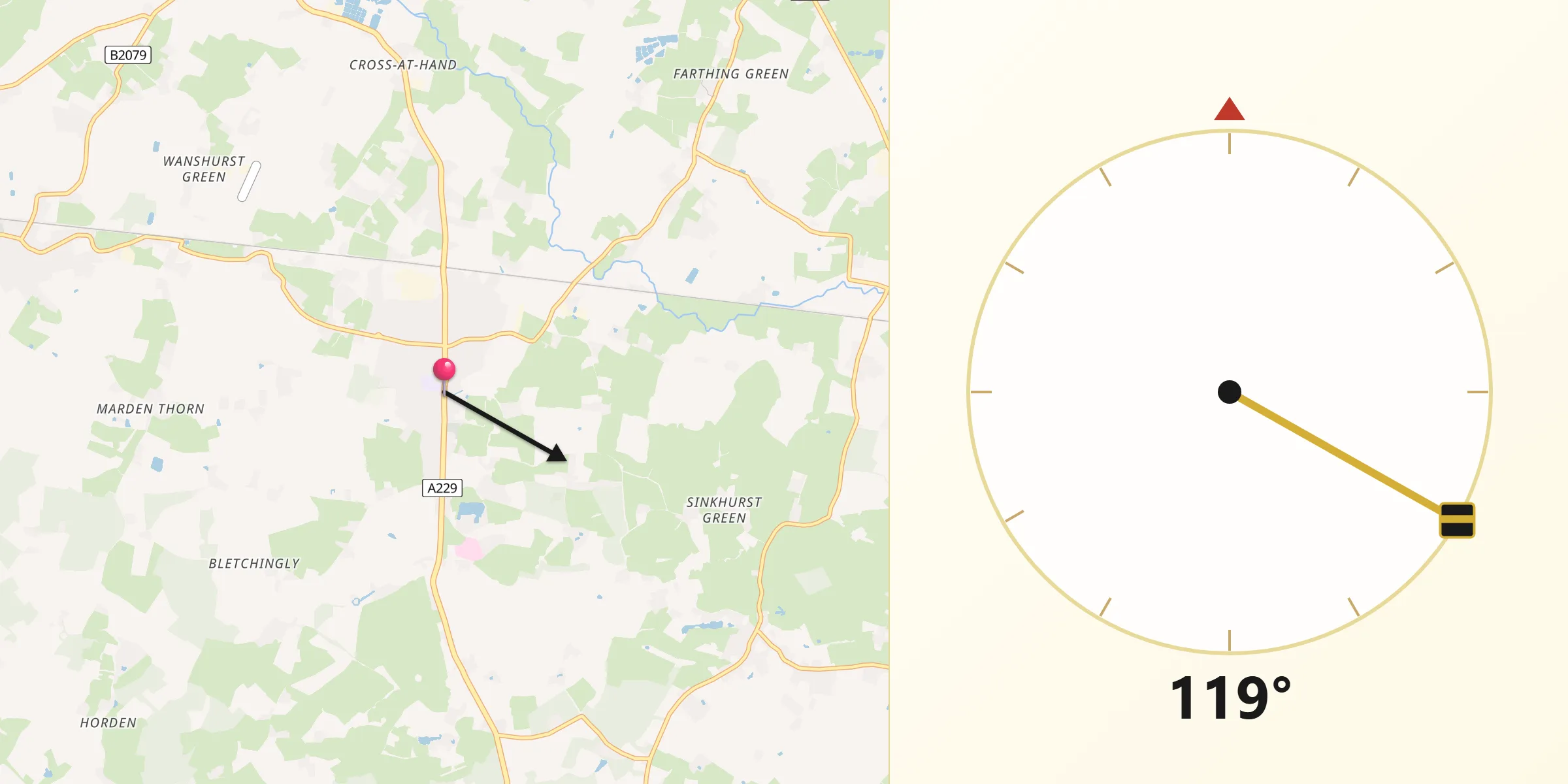 Qibla Direction from Staplehurst