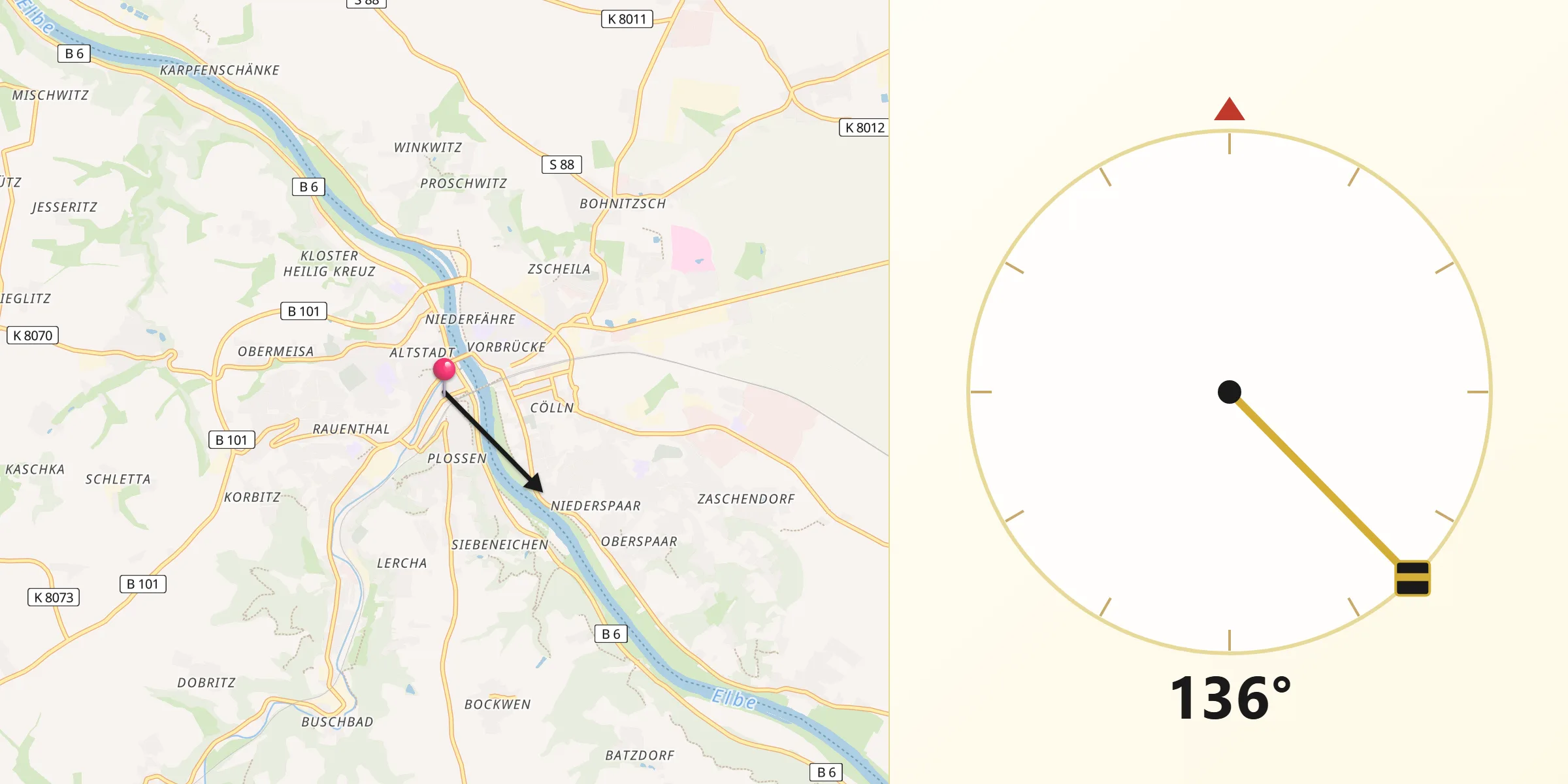 Qibla-Richtung von Meißen