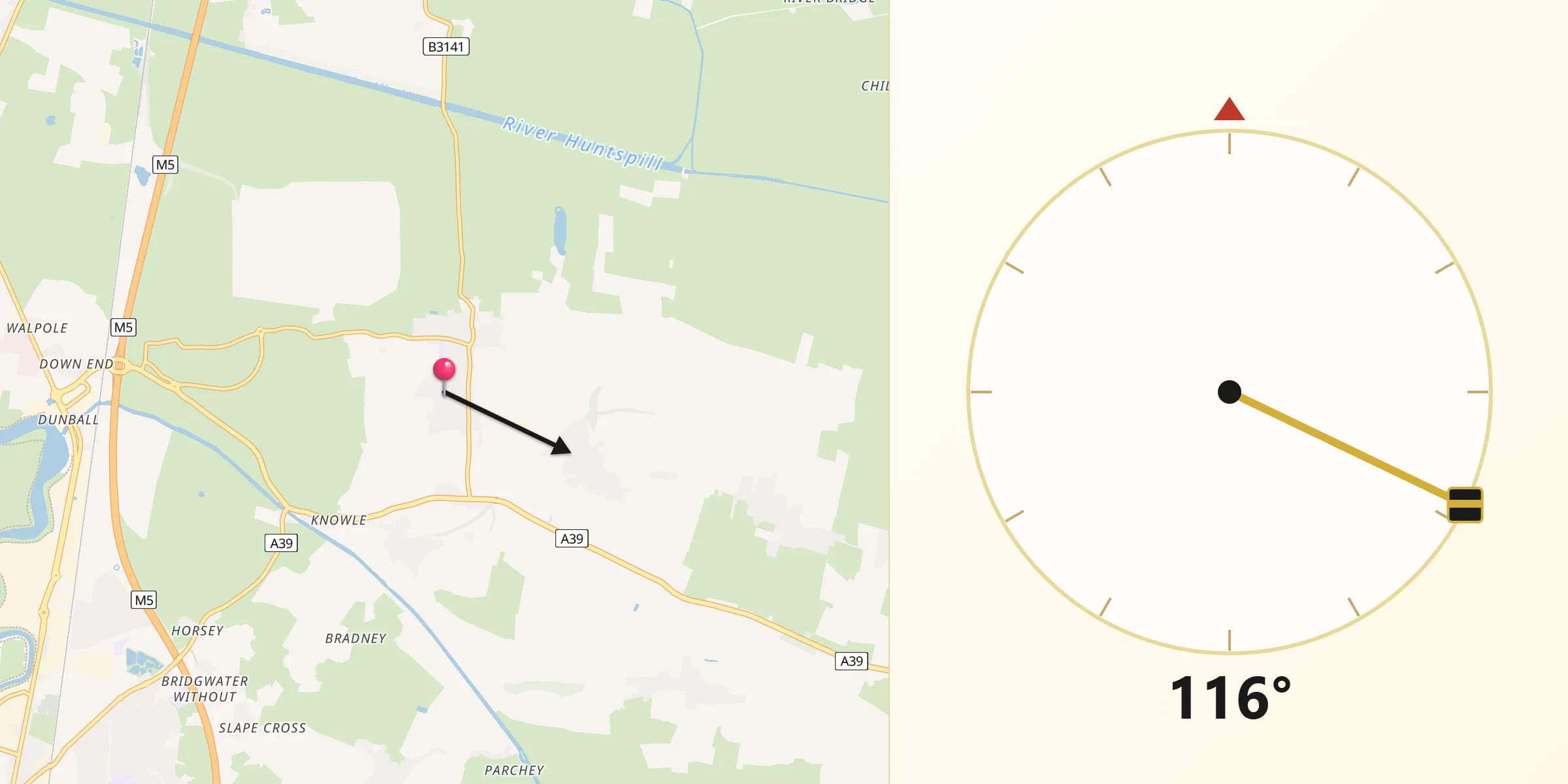 Qibla Direction from Woolavington