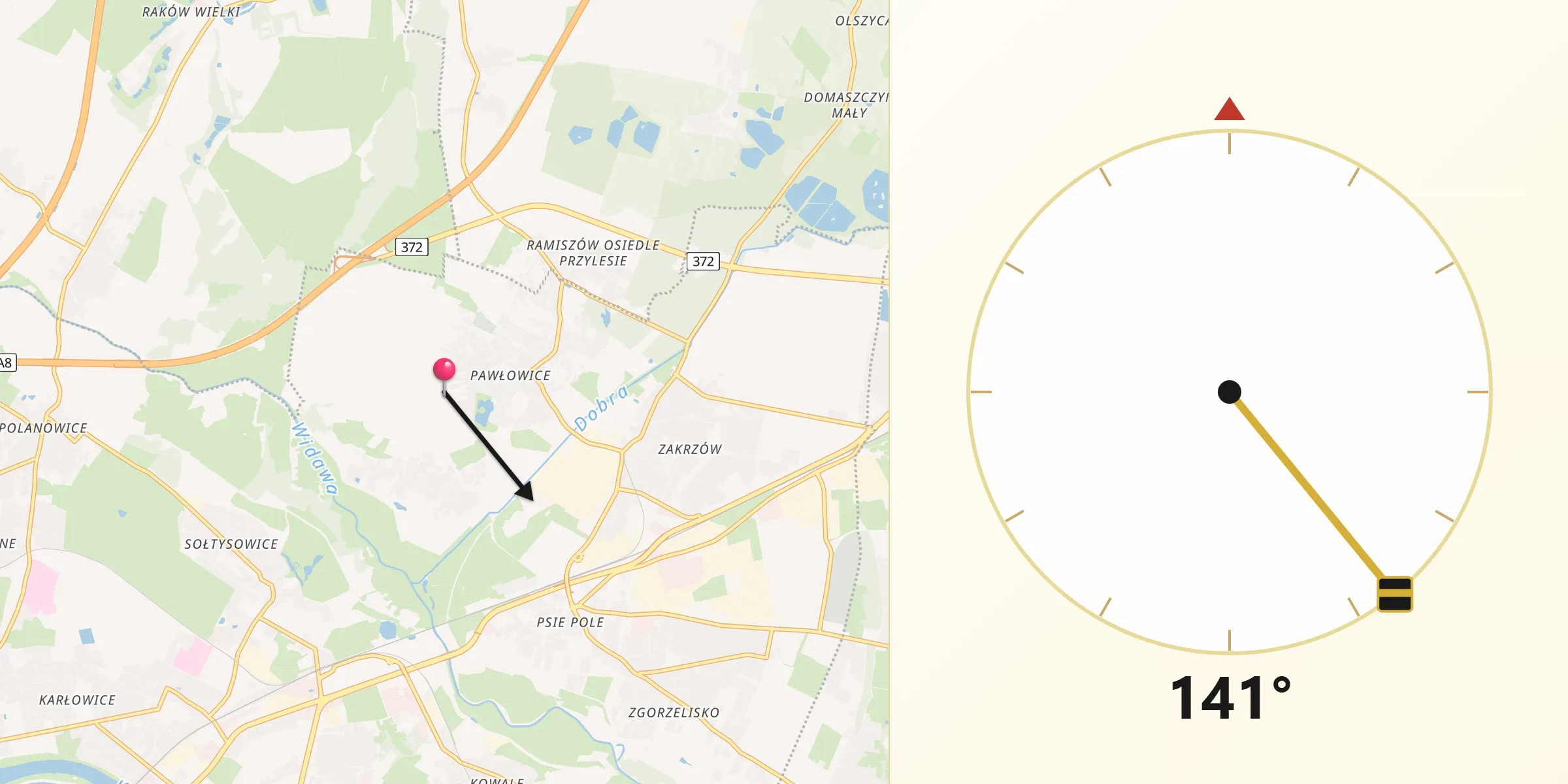 Kierunek Qibla z Pawłowice-Kłokoczyce