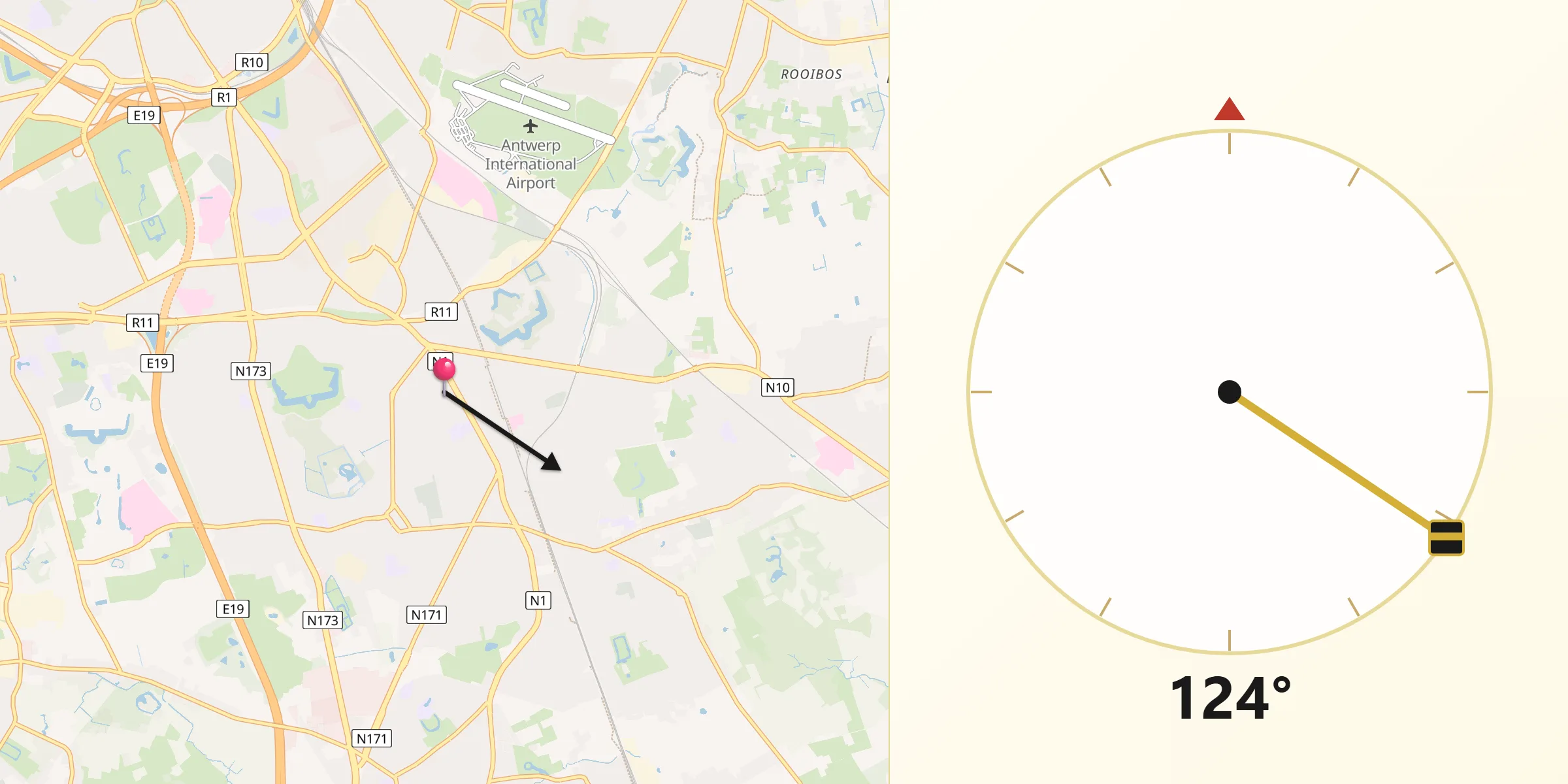 Direction vers la Qibla depuis Mortsel