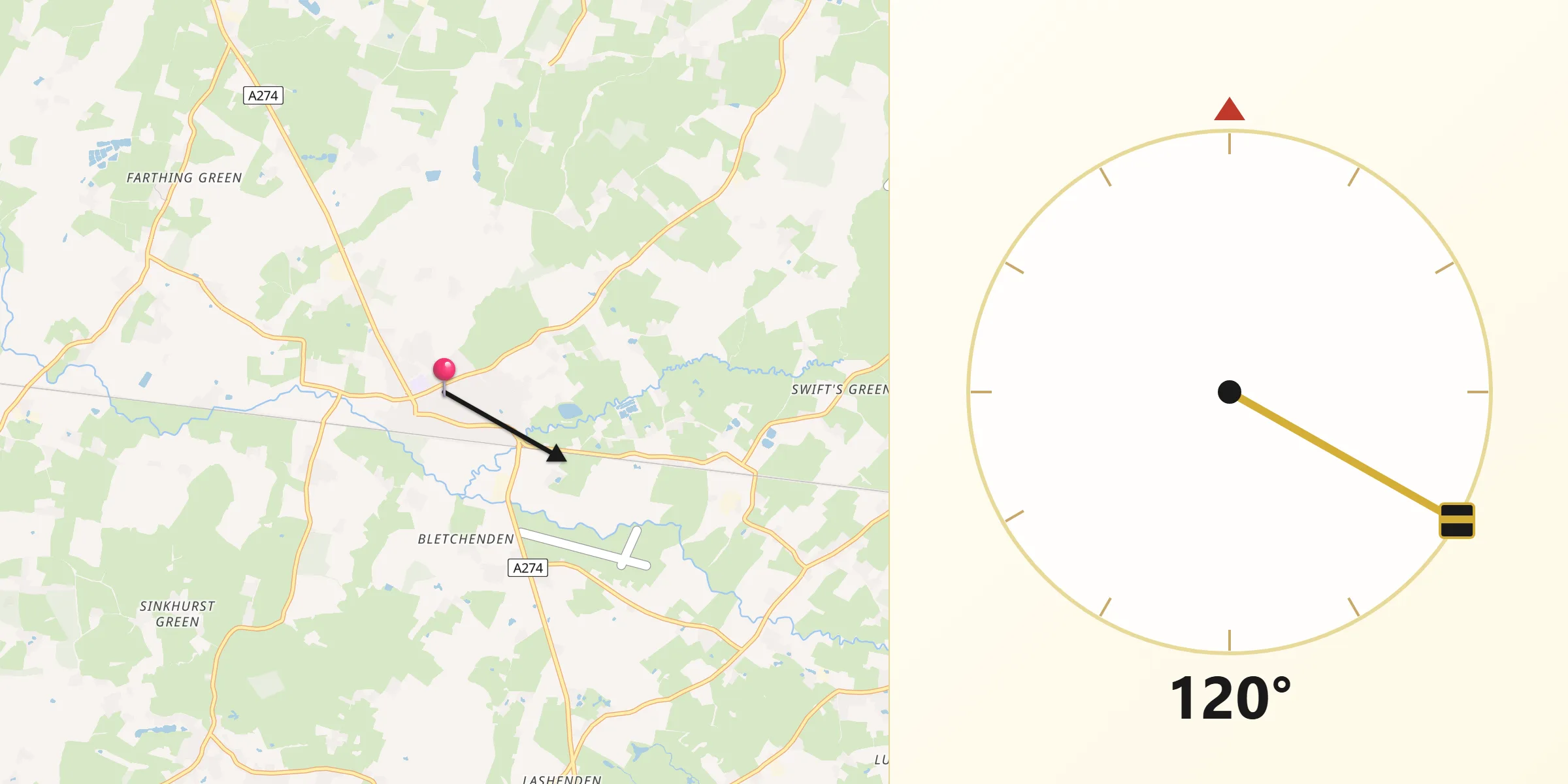 Qibla Direction from Headcorn
