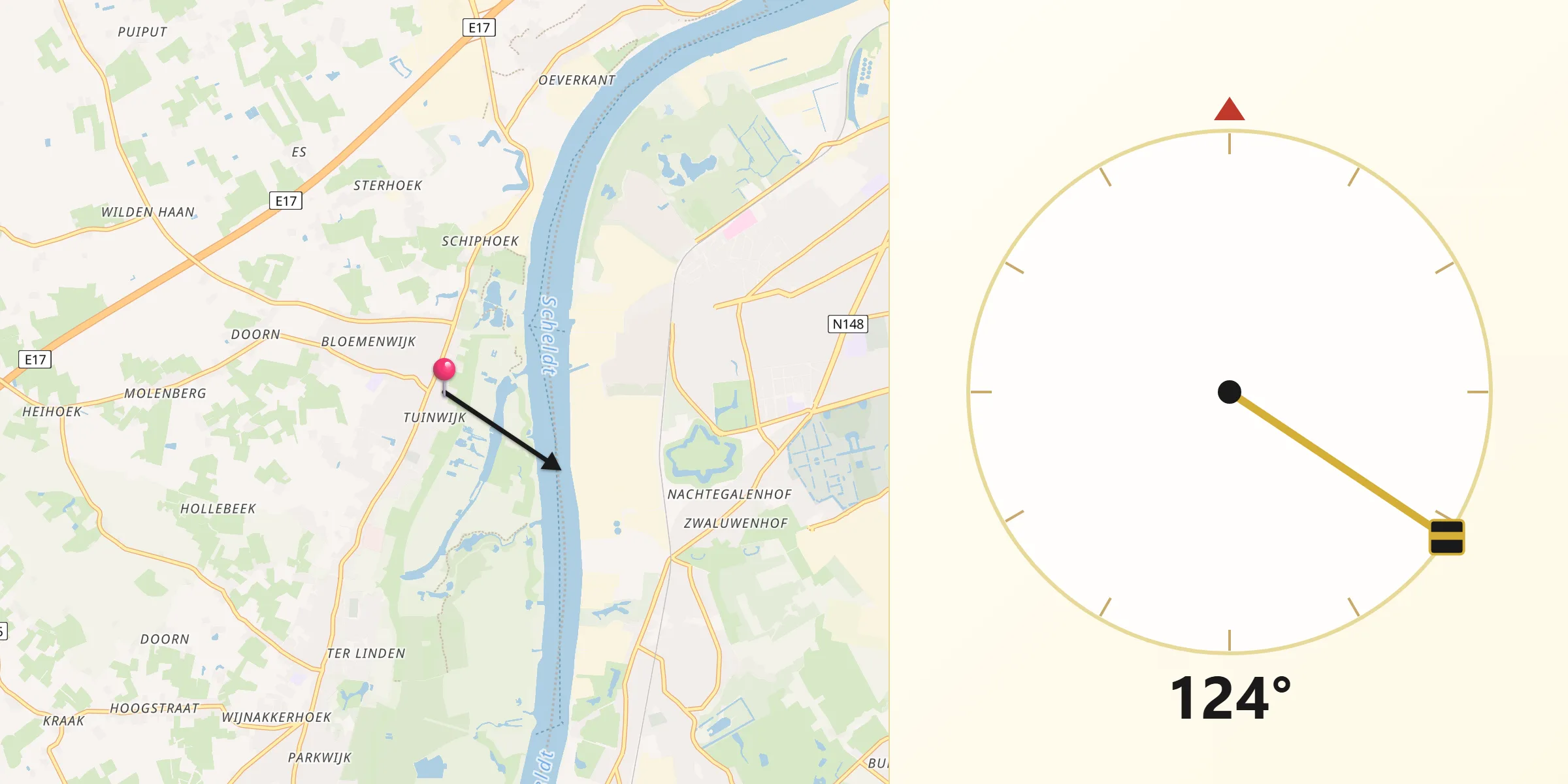Direction vers la Qibla depuis Kruibeke