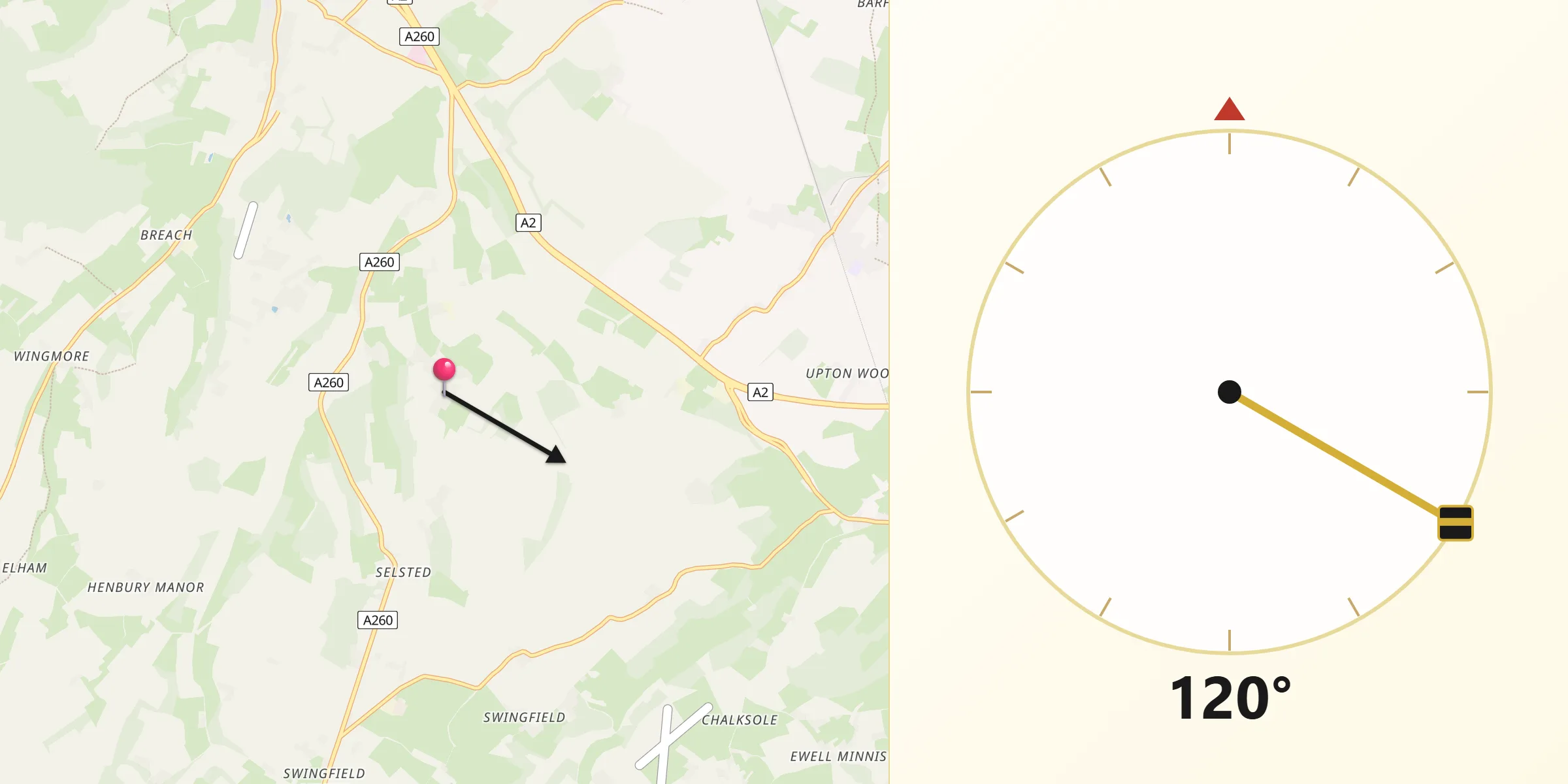 Qibla Direction from Wootton
