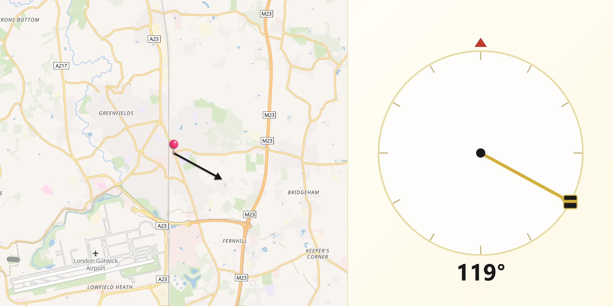 Qibla Direction from Horley