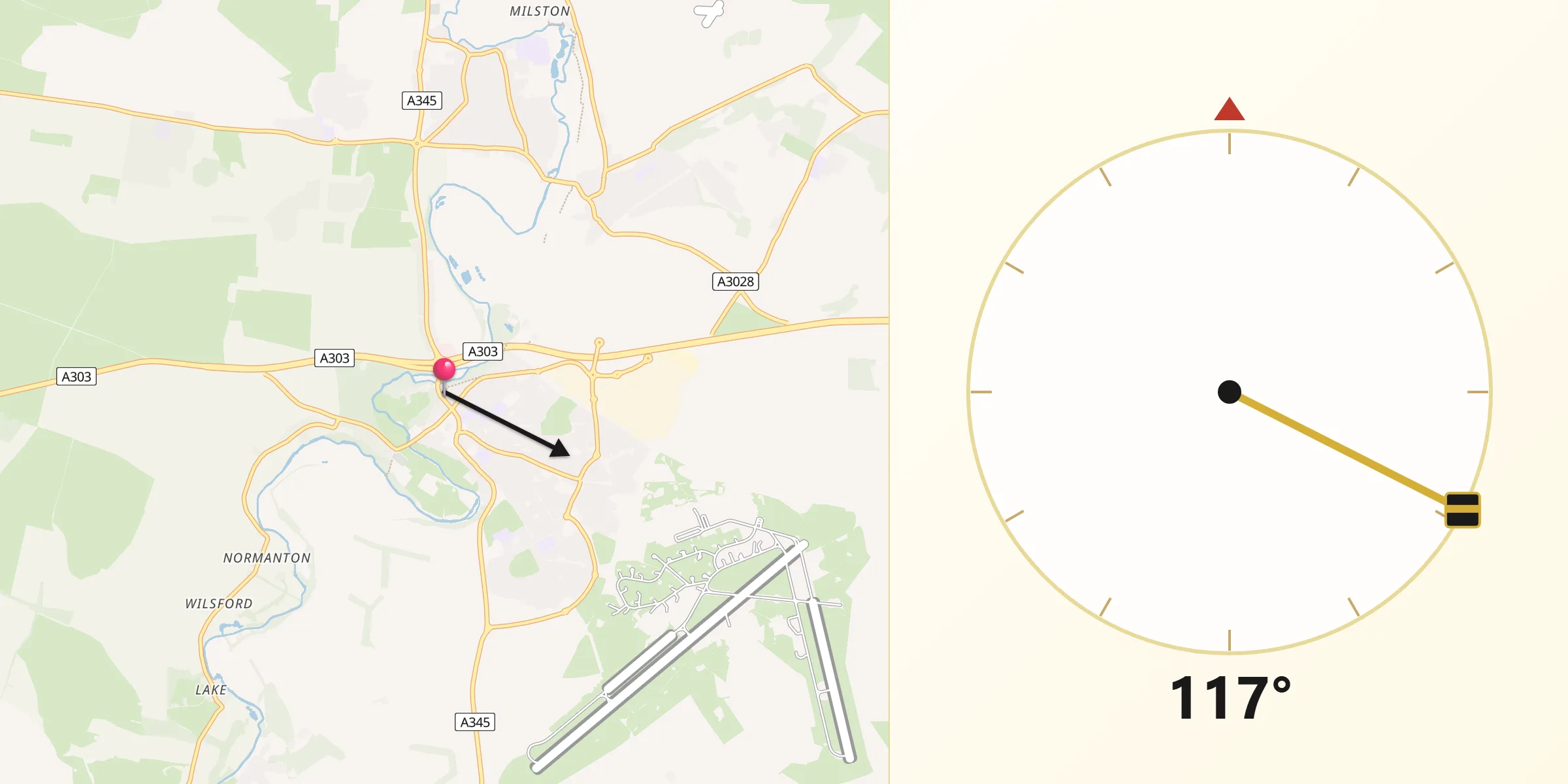 Qibla Direction from Amesbury