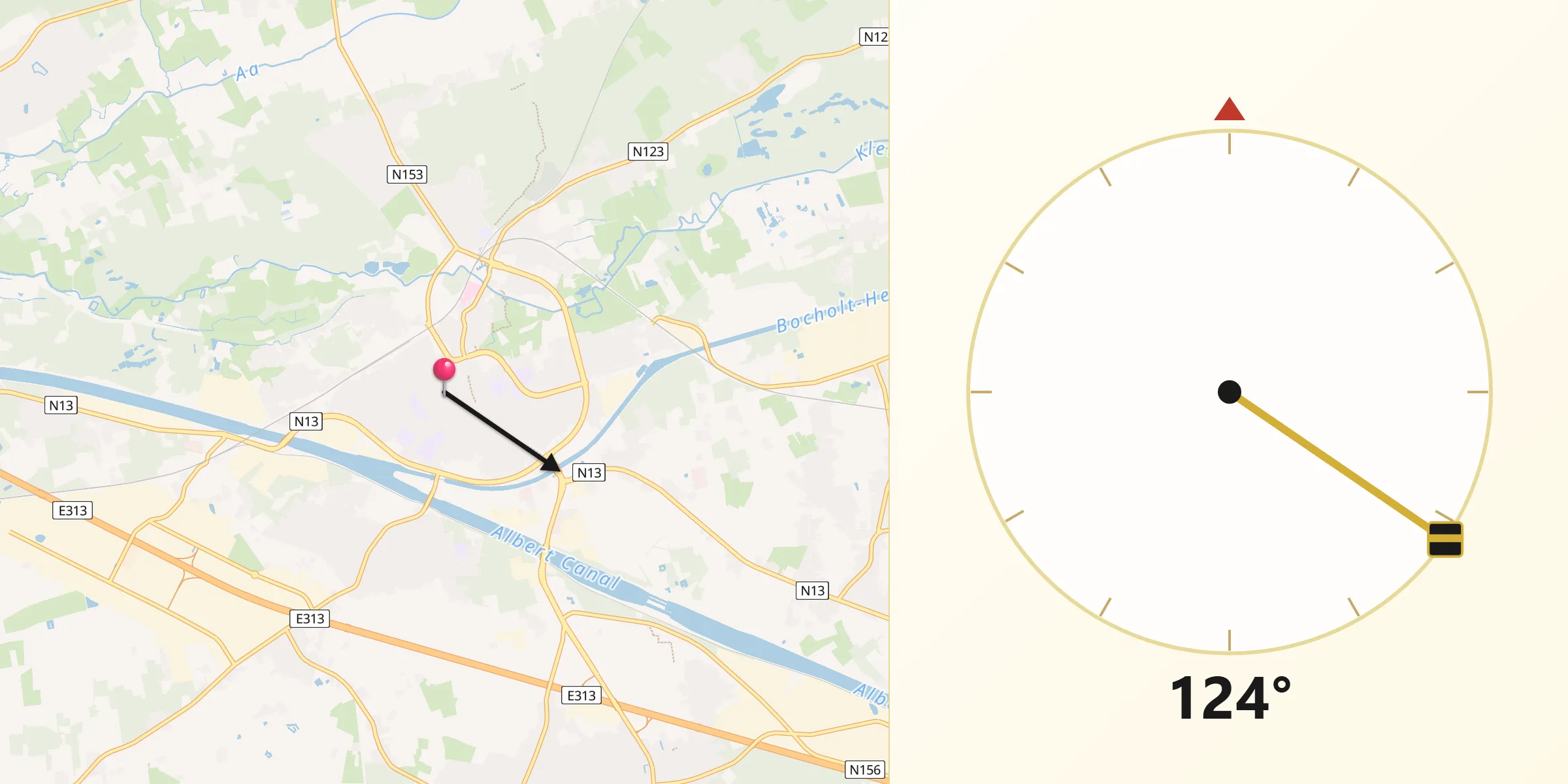 Direction vers la Qibla depuis Herentals