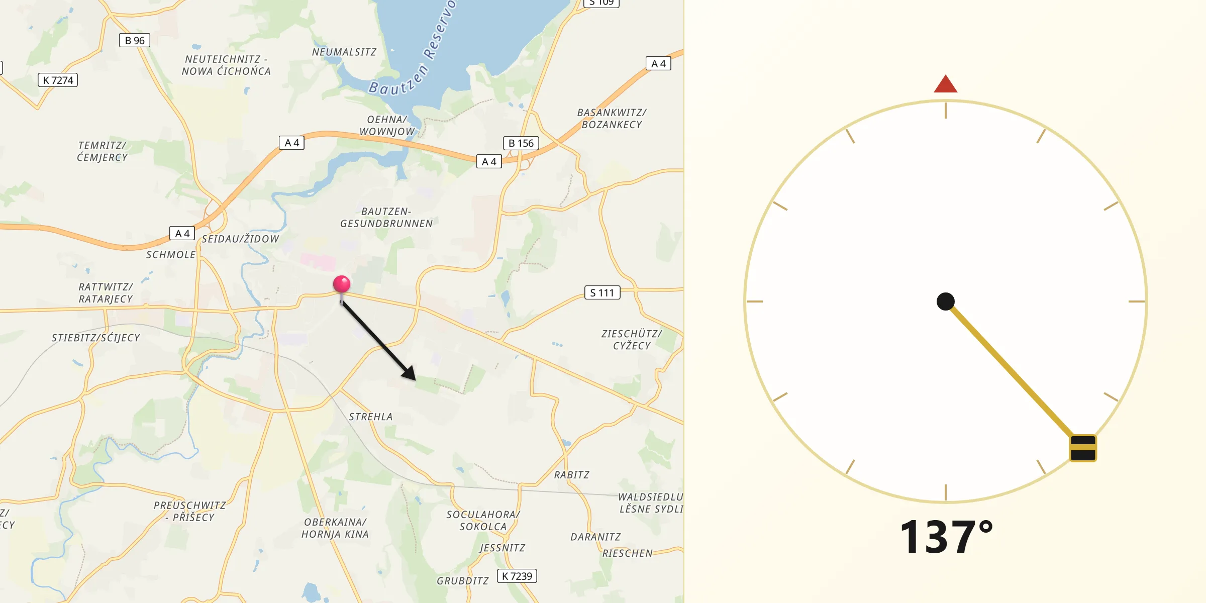 Qibla-Richtung von Bautzen