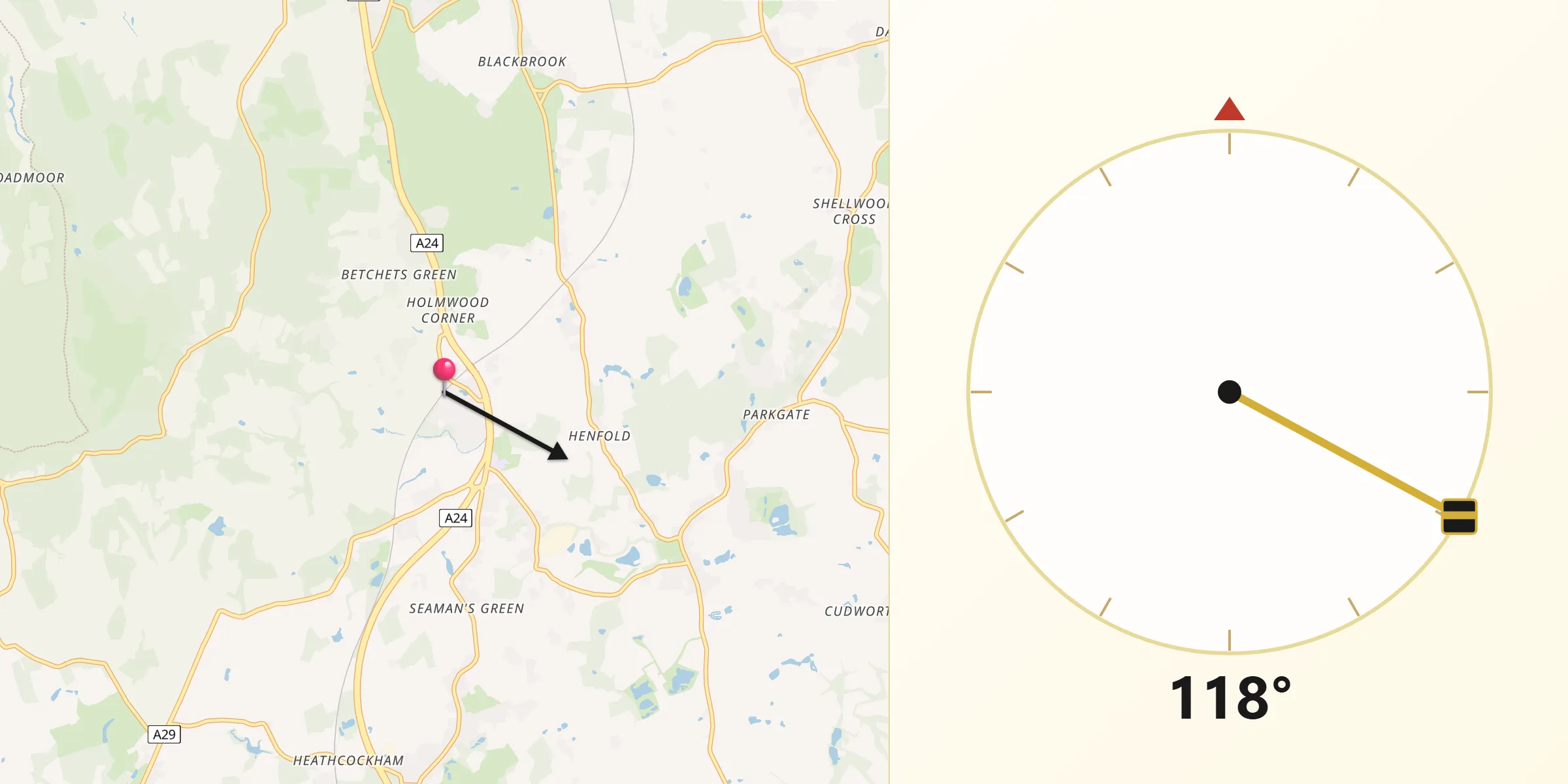 Qibla Direction from Holmwood