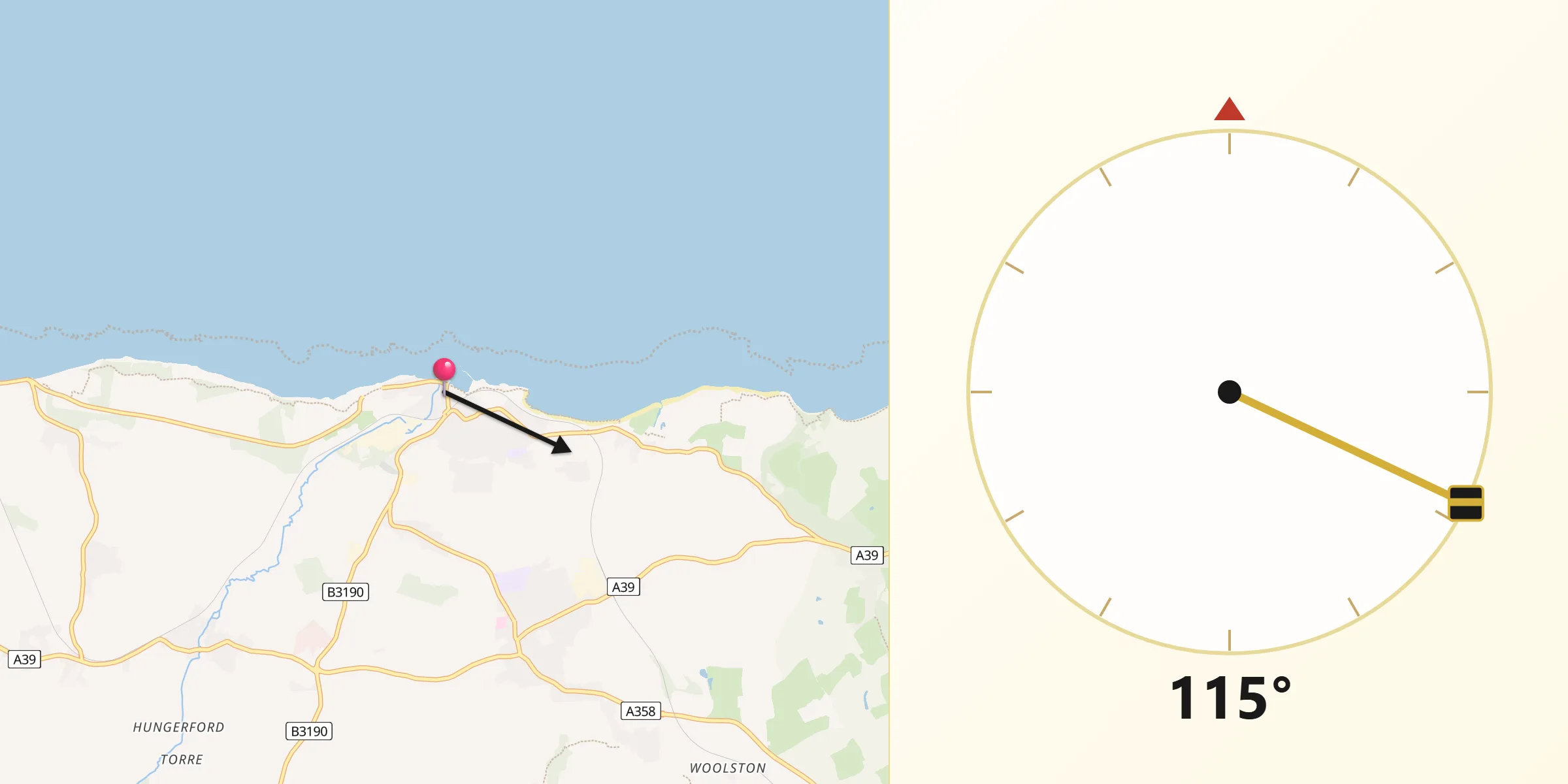 Qibla Direction from Watchet