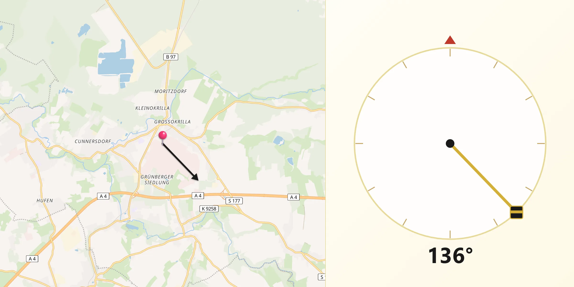 Qibla-Richtung von Ottendorf-Okrilla