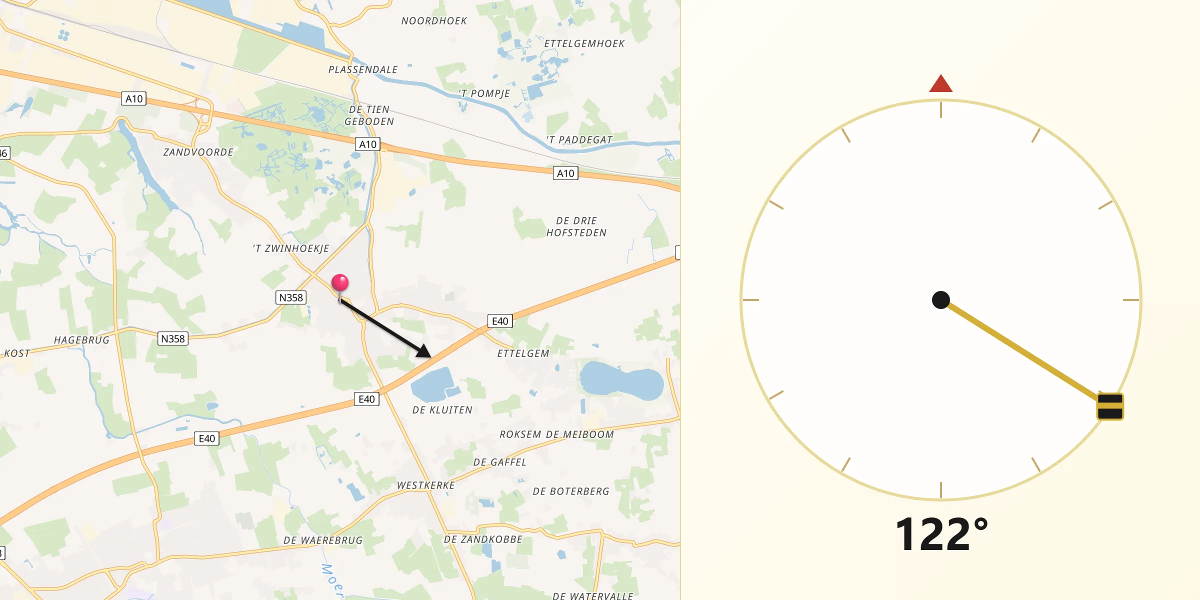 Qibla Richting vanaf Oudenburg