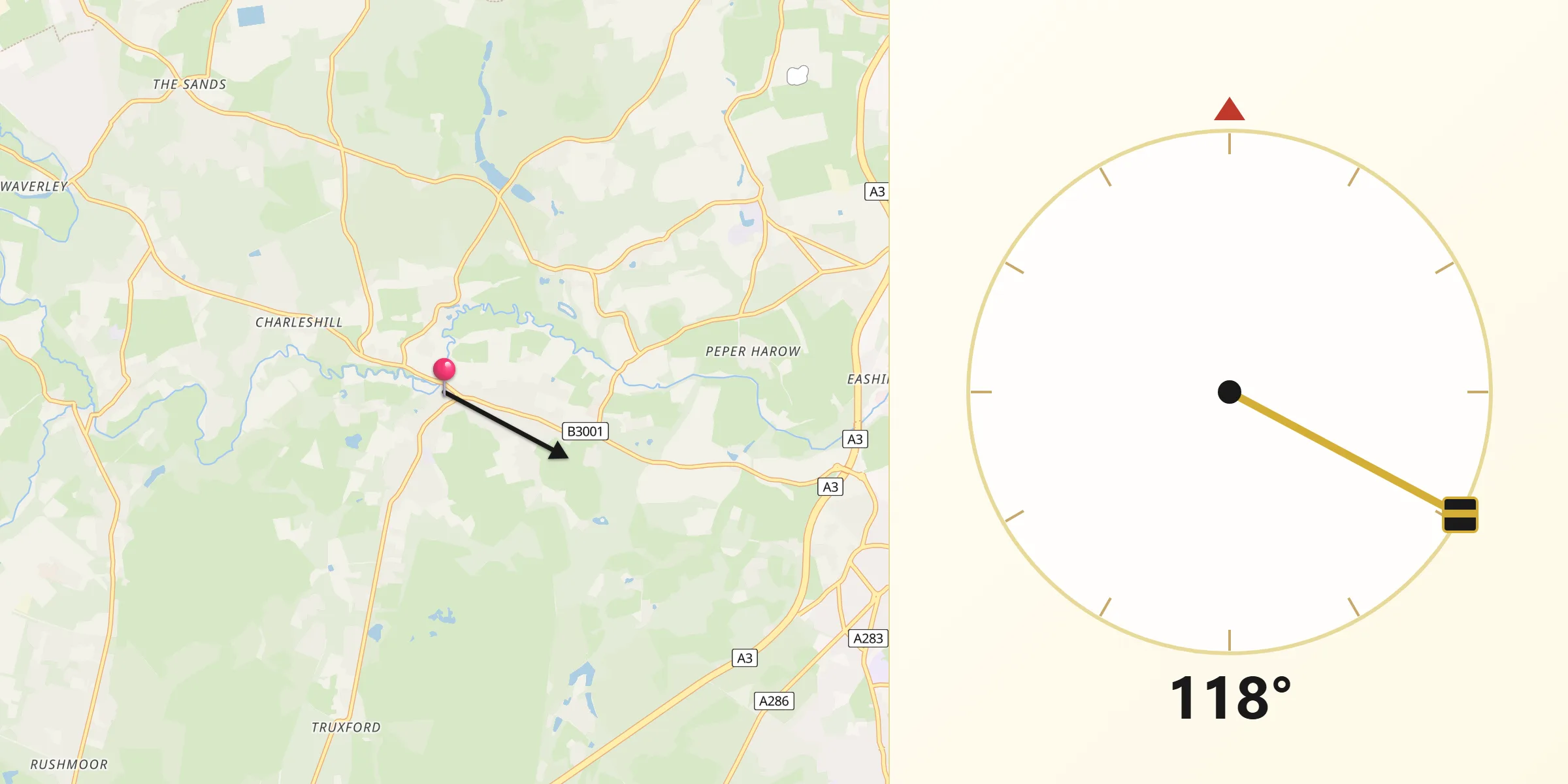 Qibla Direction from Elstead