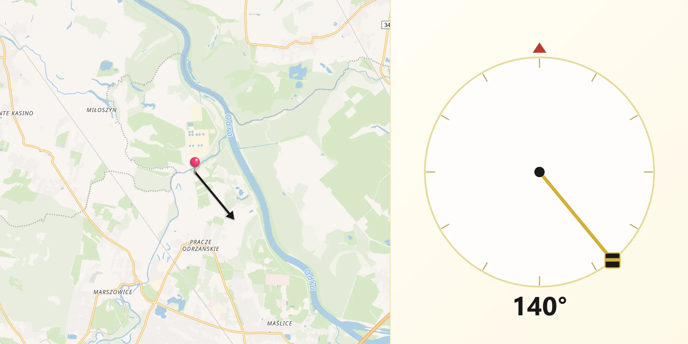 Kierunek Qibla z Pracze Odrzańskie-Janówek