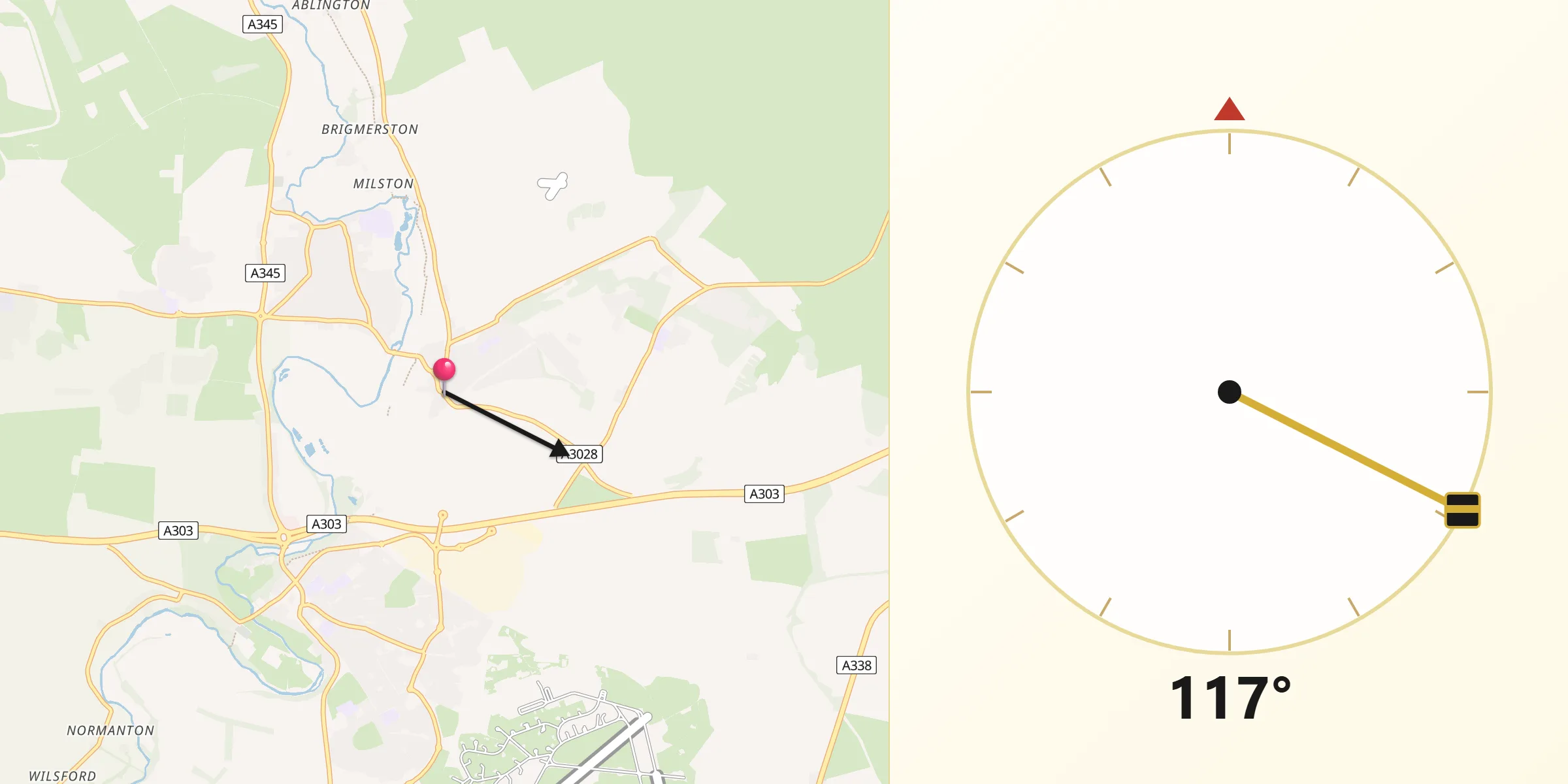 Qibla Direction from Bulford
