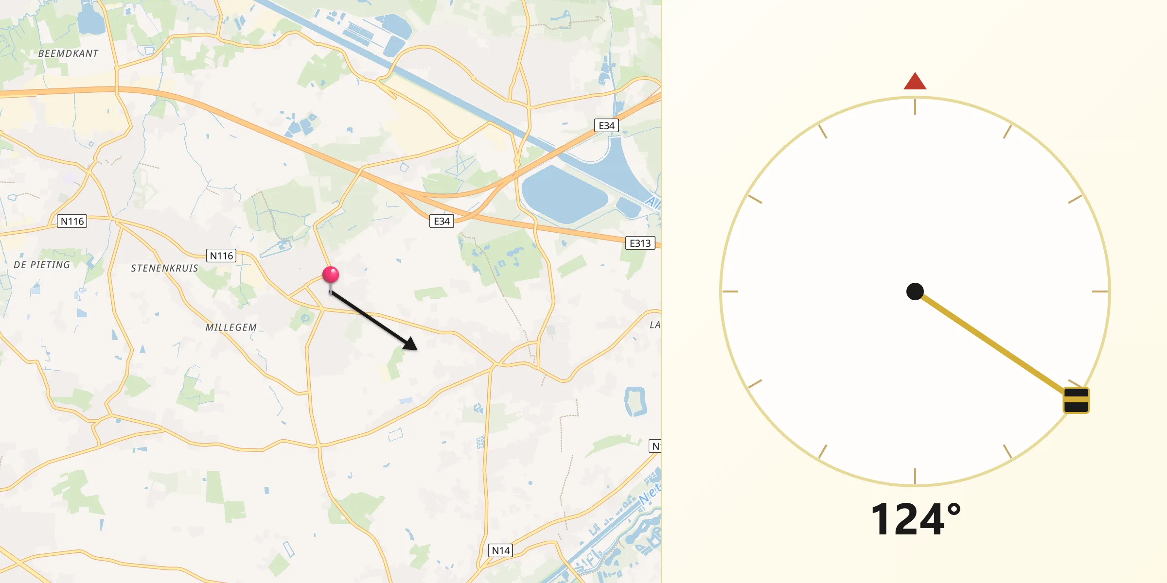 Direction vers la Qibla depuis Ranst
