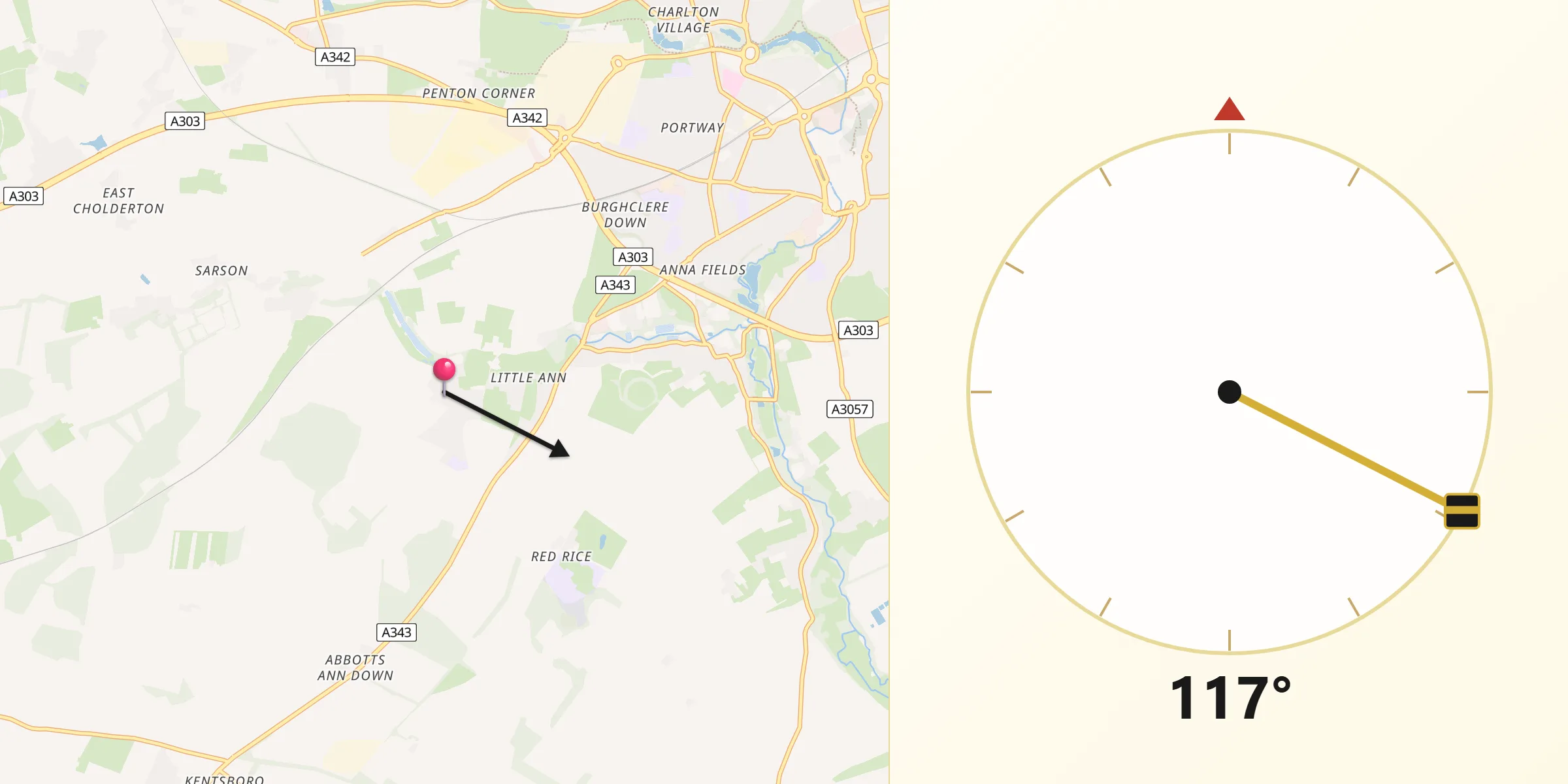 Qibla Direction from Abbotts Ann
