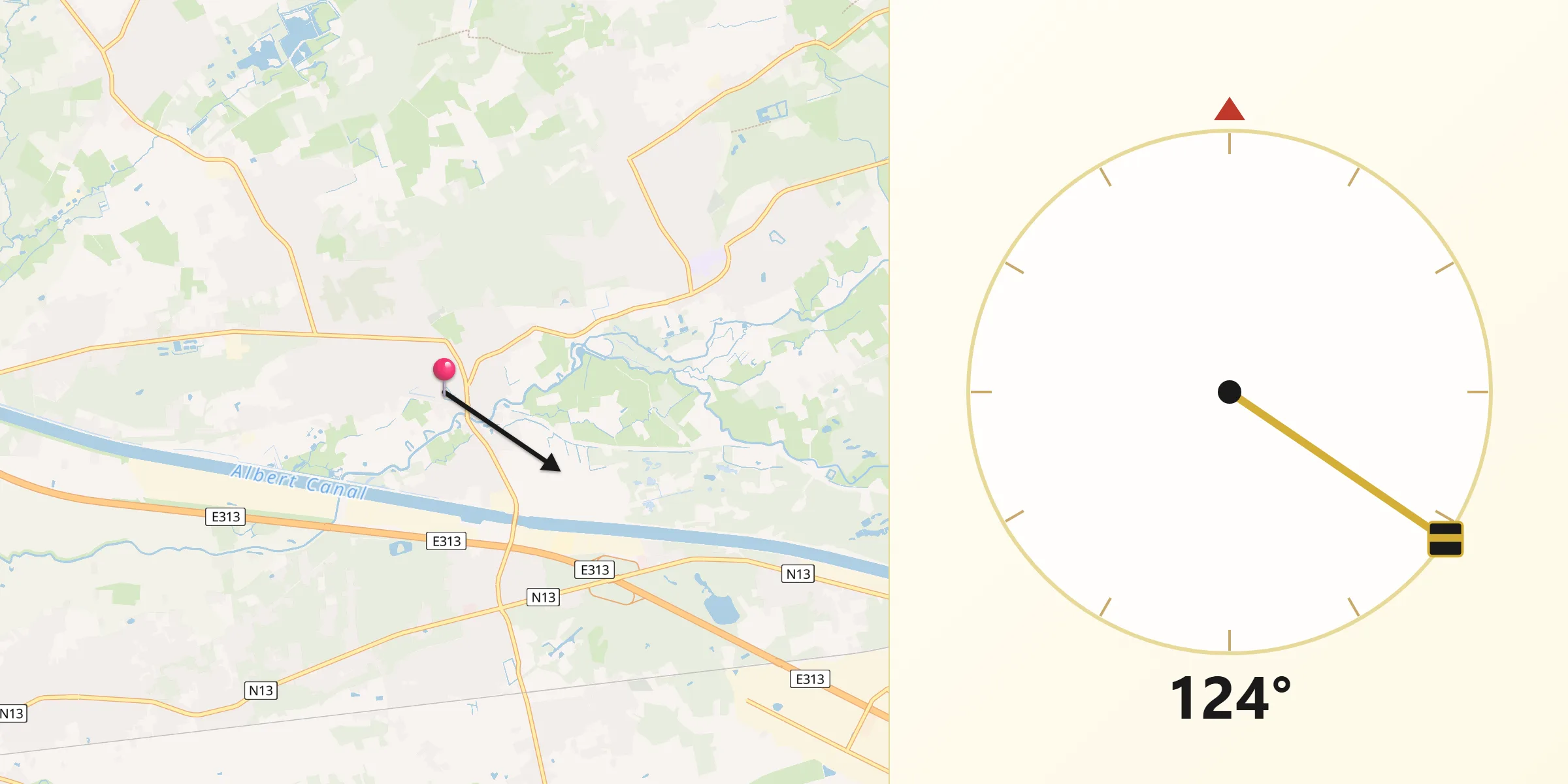 Direction vers la Qibla depuis Grobbendonk