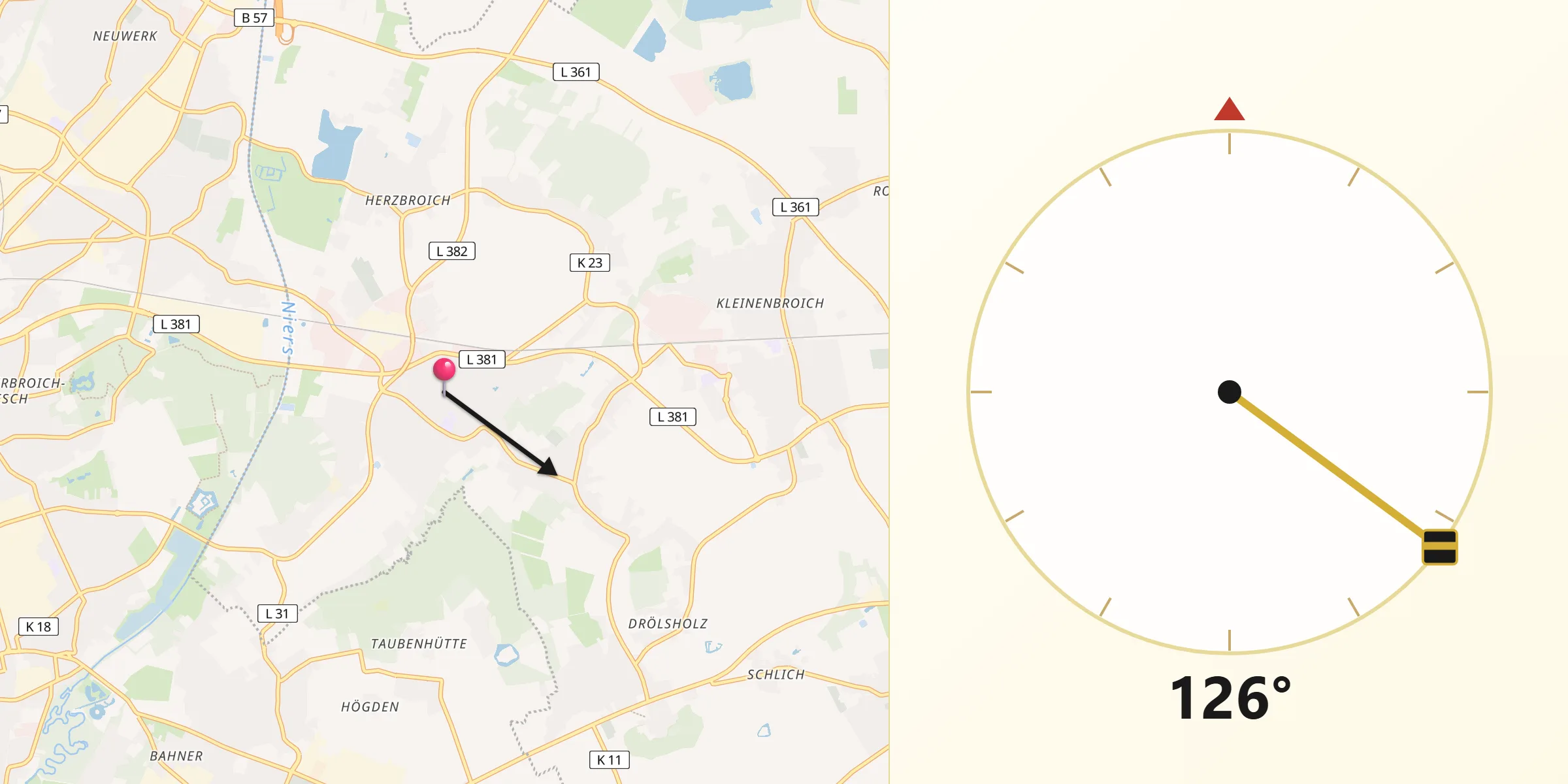 Qibla-Richtung von Korschenbroich