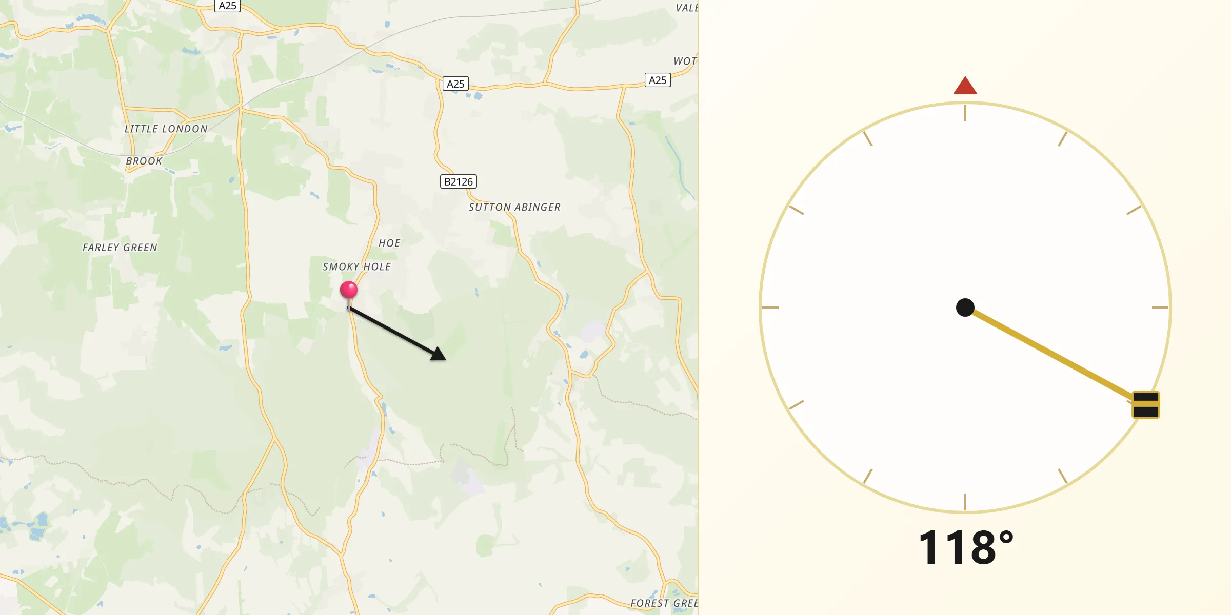 Qibla Direction from Peaslake