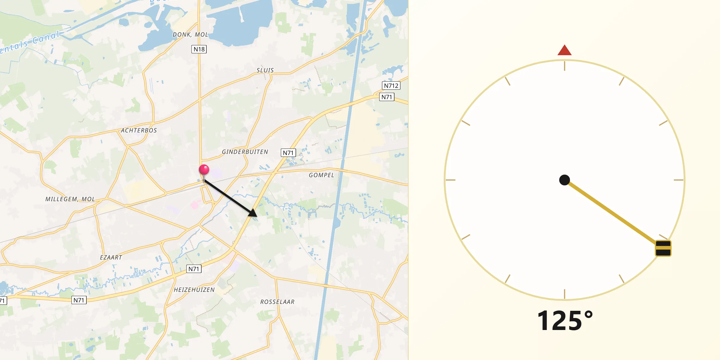 Direction vers la Qibla depuis Mol