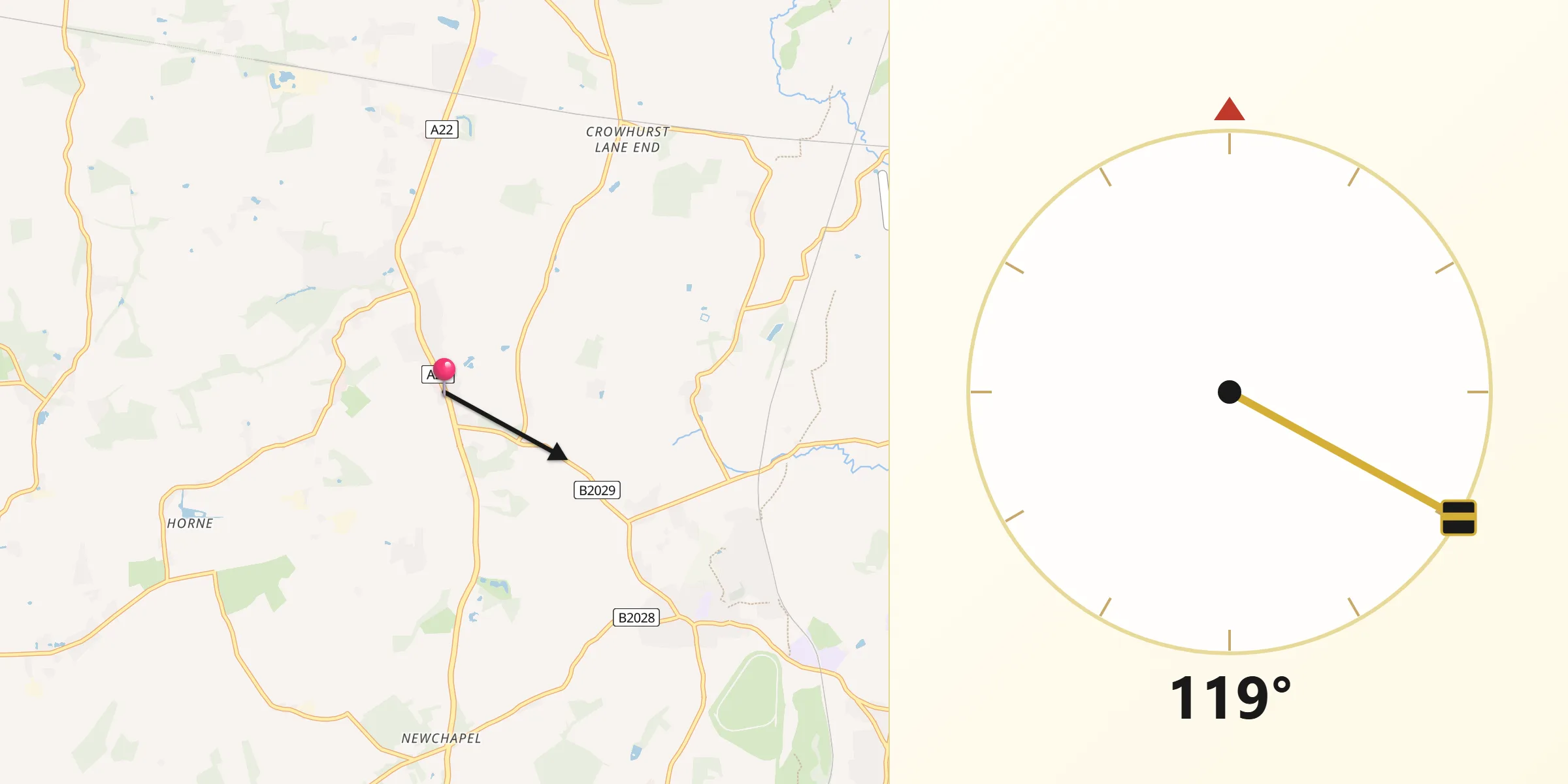 Qibla Direction from Blindley Heath