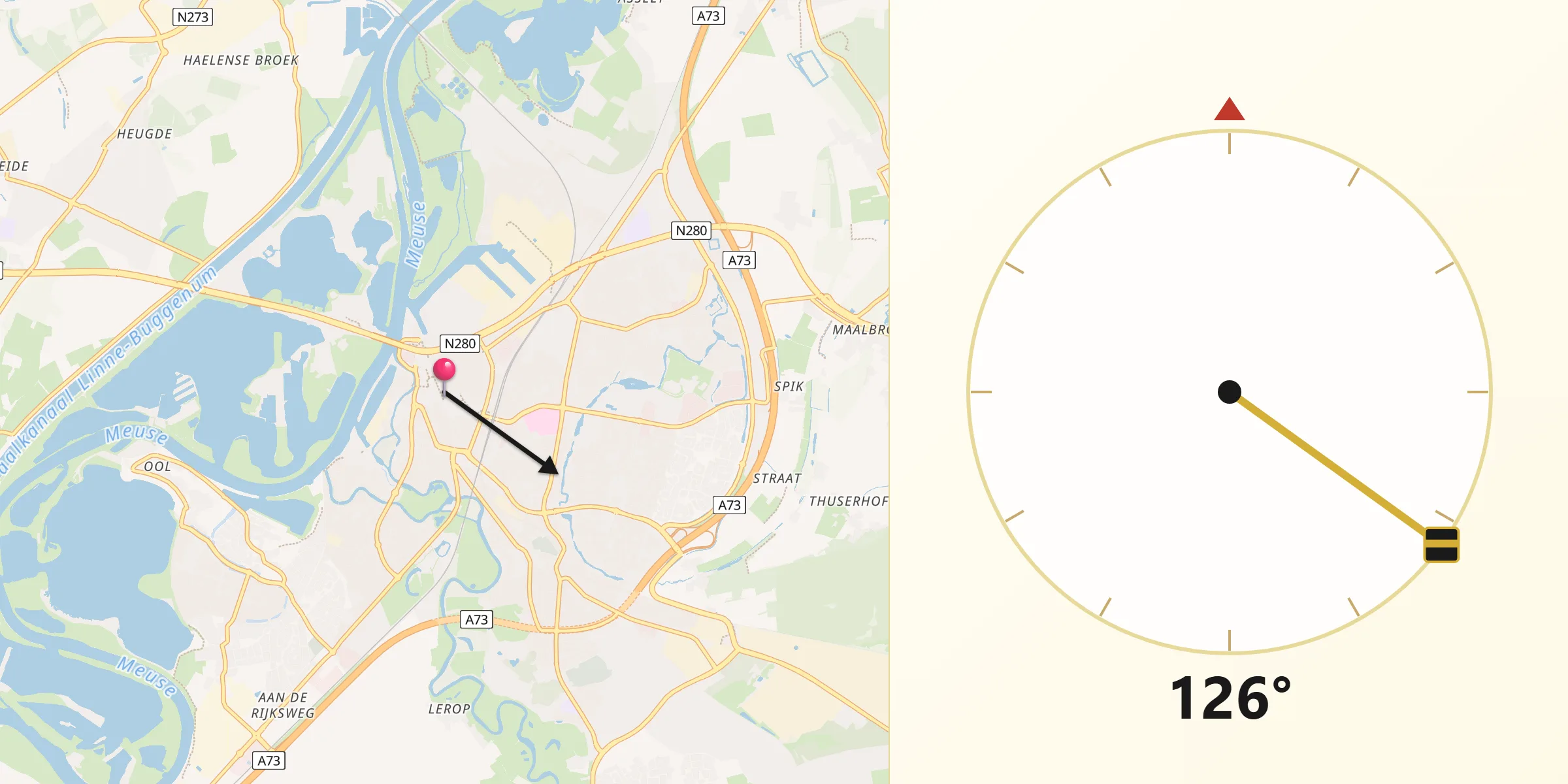 Qibla Richting vanaf Roermond