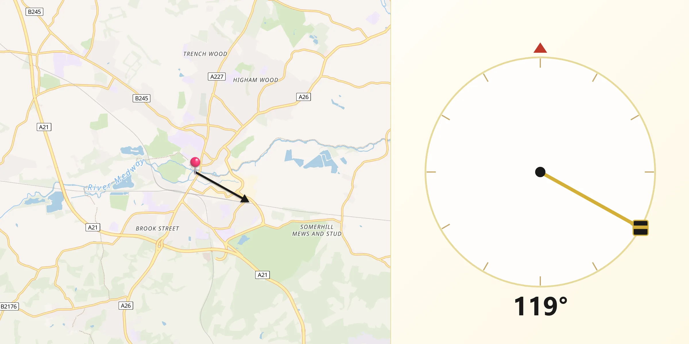 Qibla Direction from Tonbridge