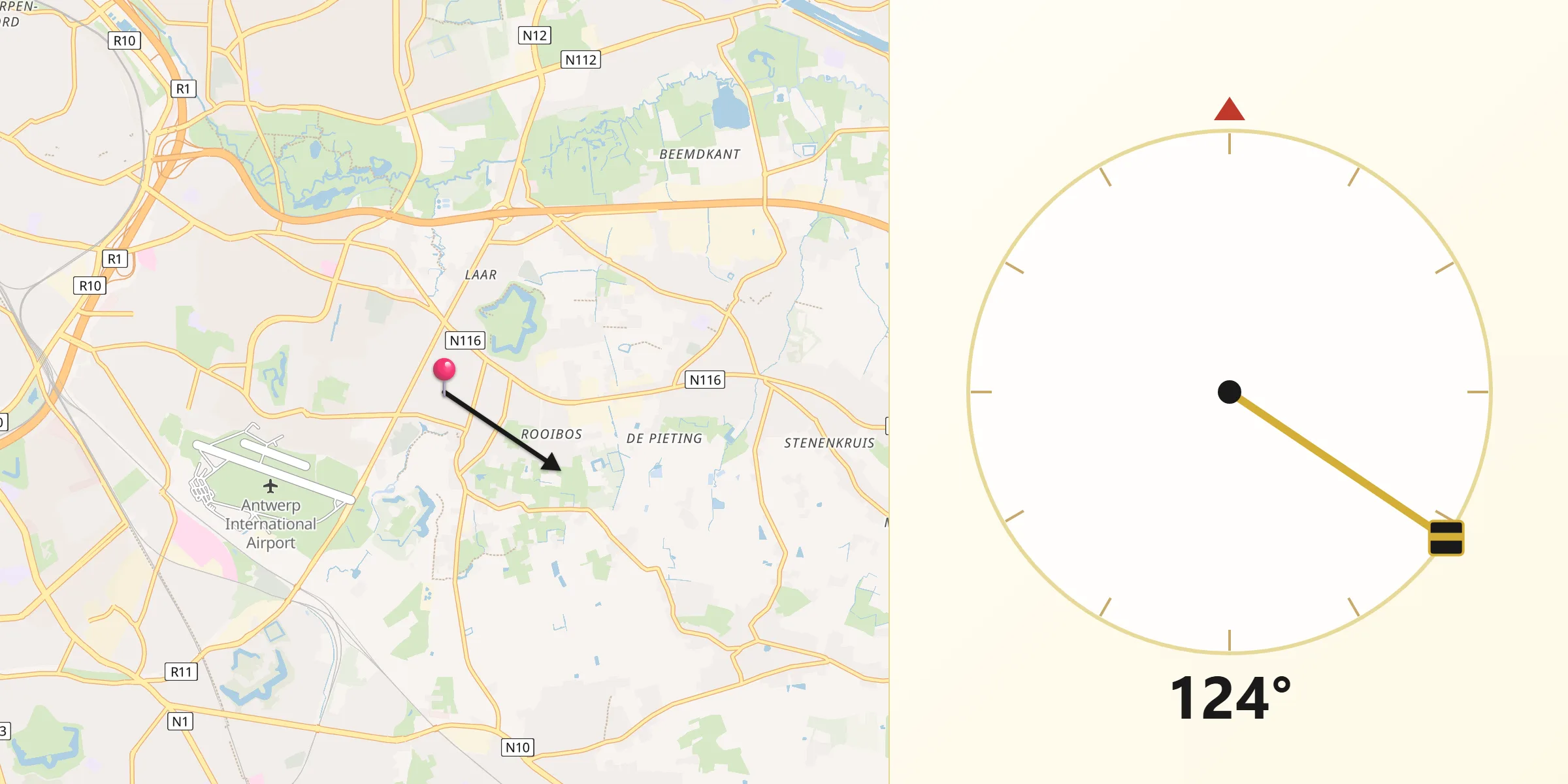Direction vers la Qibla depuis Borsbeek