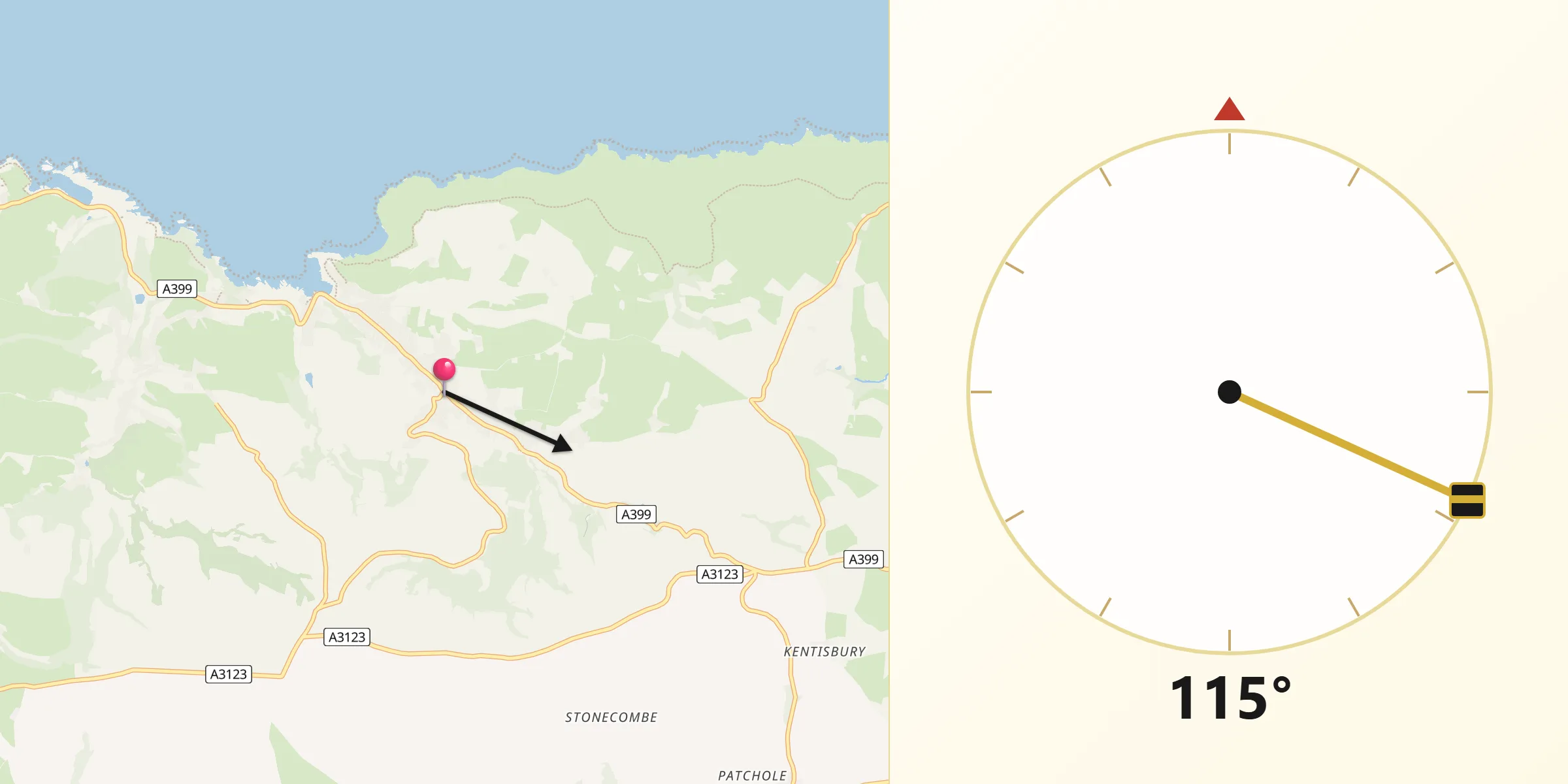 Qibla Direction from Combe Martin