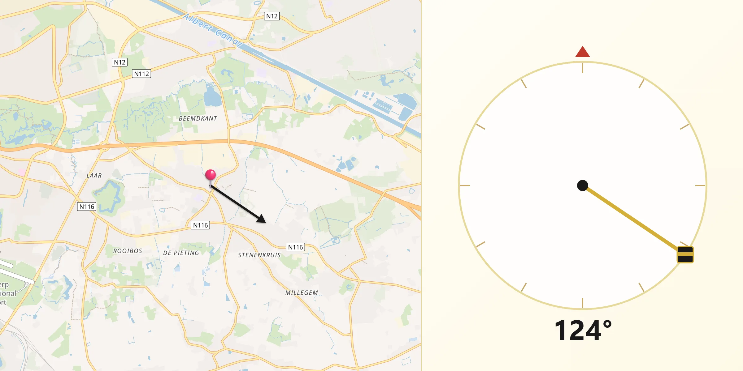 Direction vers la Qibla depuis Wommelgem