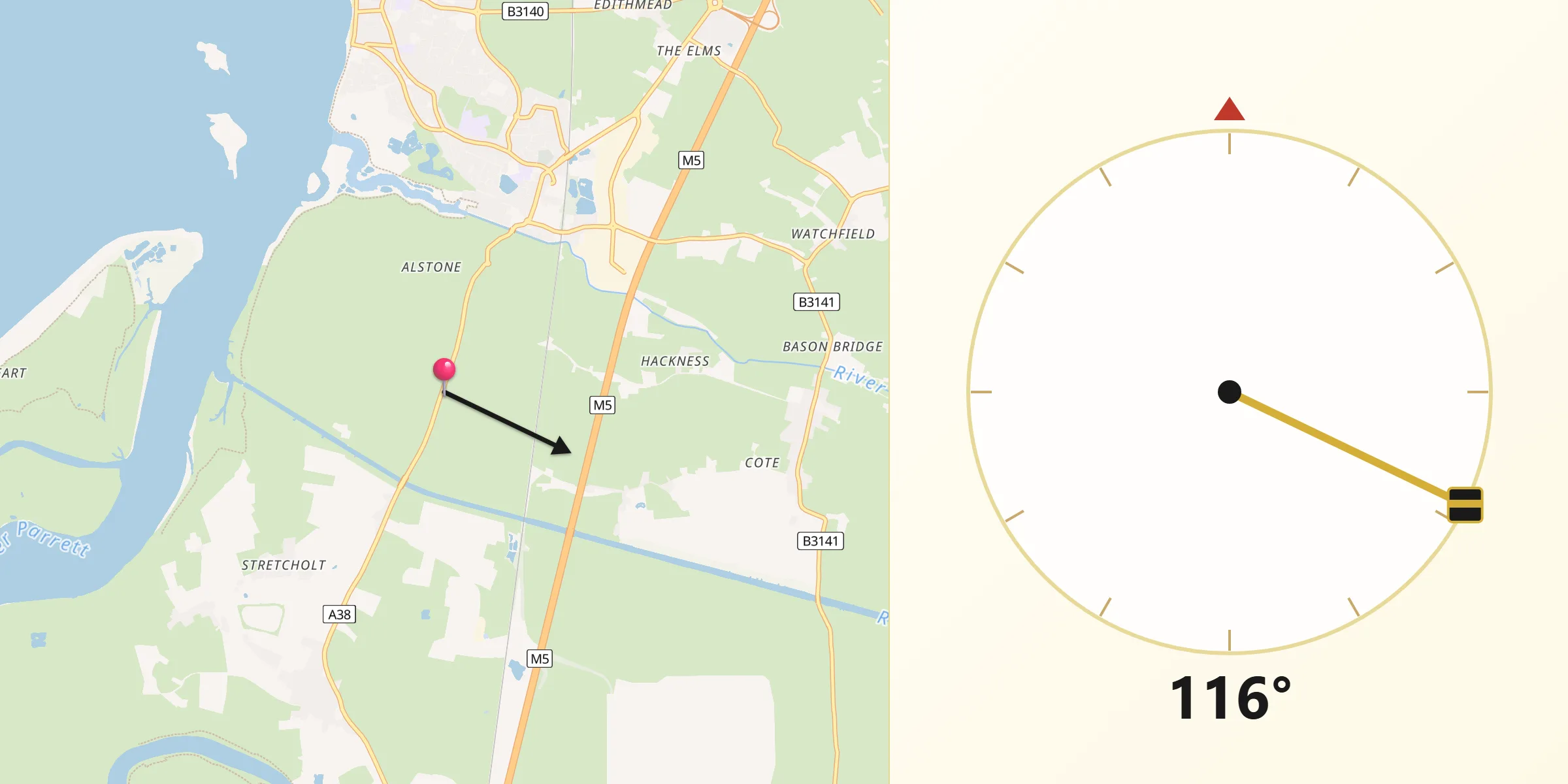 Qibla Direction from Huntspill