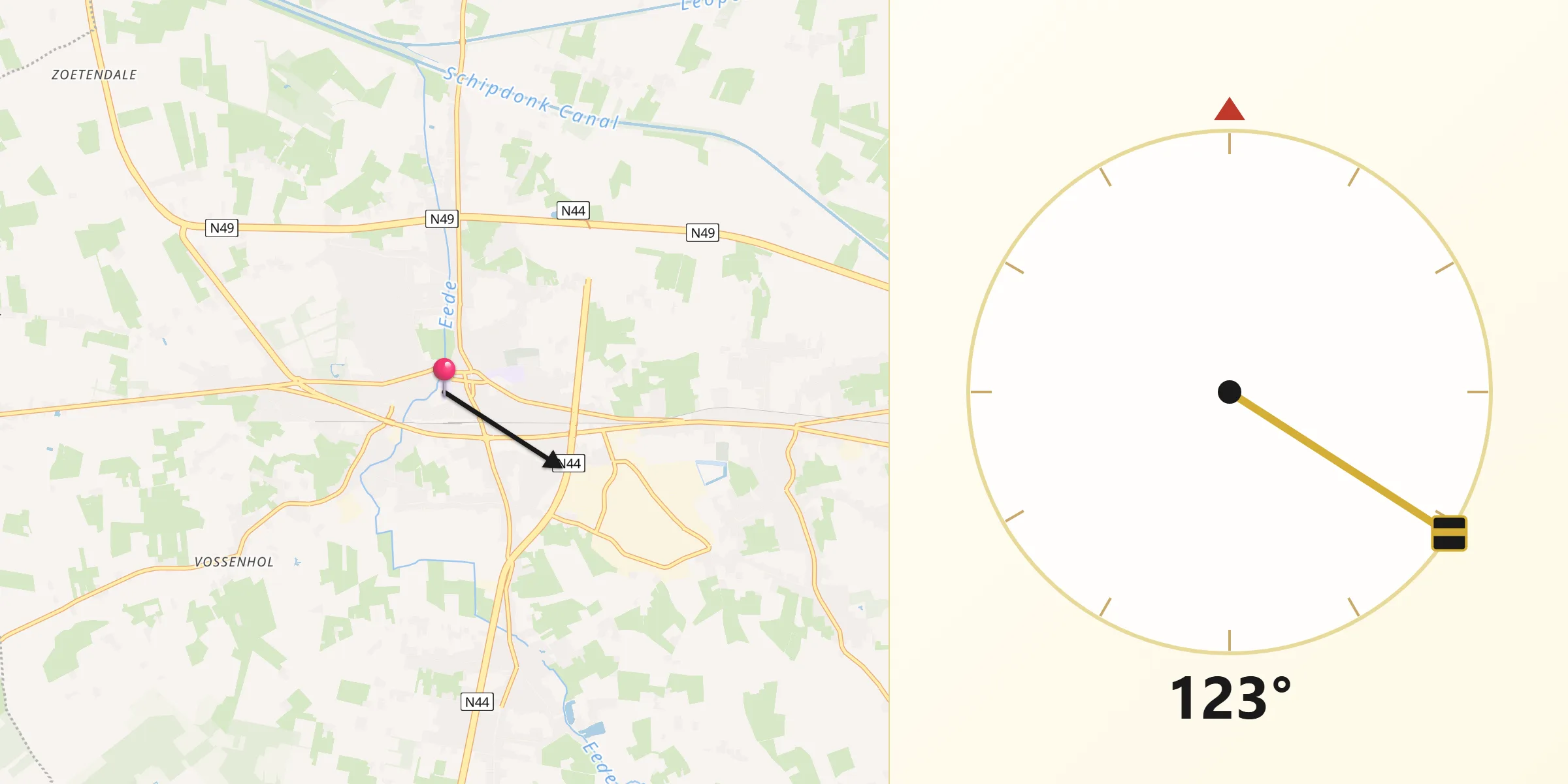 Direction vers la Qibla depuis Maldegem