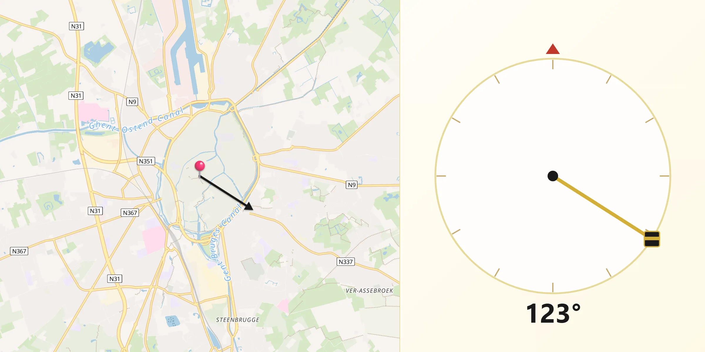 Direzione della Qibla da Bruges