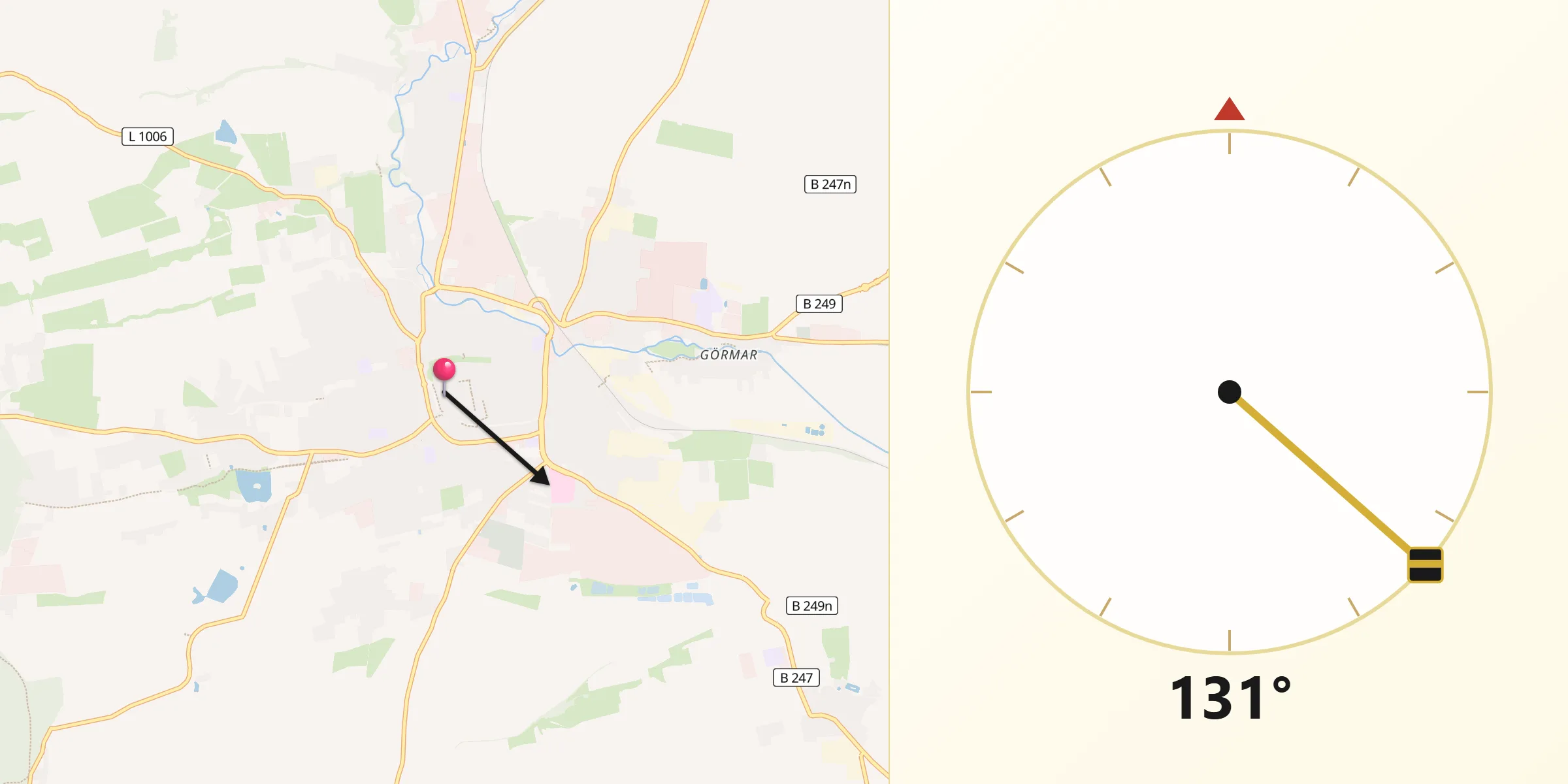 Qibla-Richtung von Mühlhausen/Thüringen