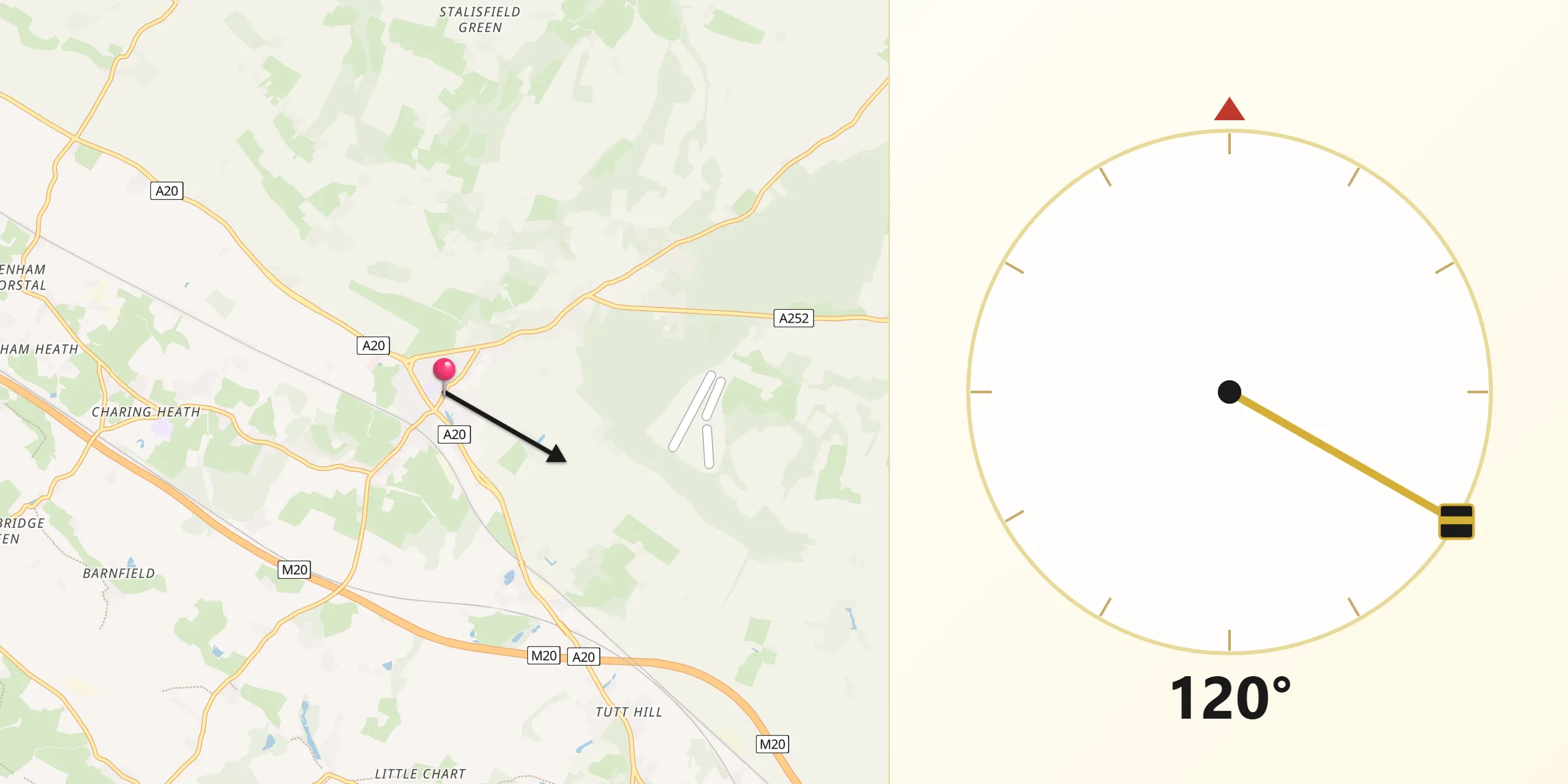 Qibla Direction from Charing